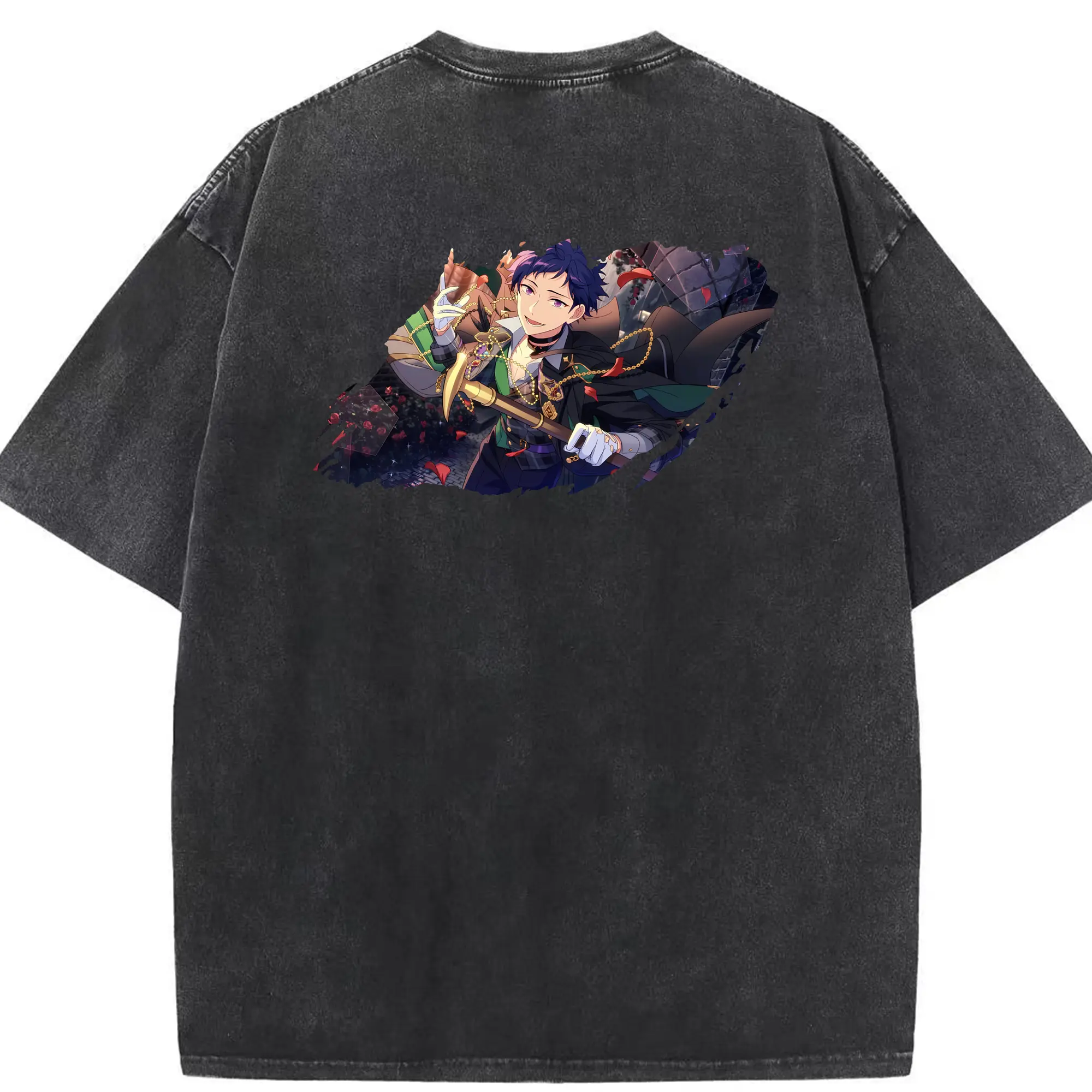 あんさん ぶる グッズ fine 伏見弓弦 - 綿100％ ヴィンテージ風 半袖Tシャツ ・ 背面プリント ・ 柔らか肌触り ・ 通気性 快適 ・ スポーツ カジュアル 外出用