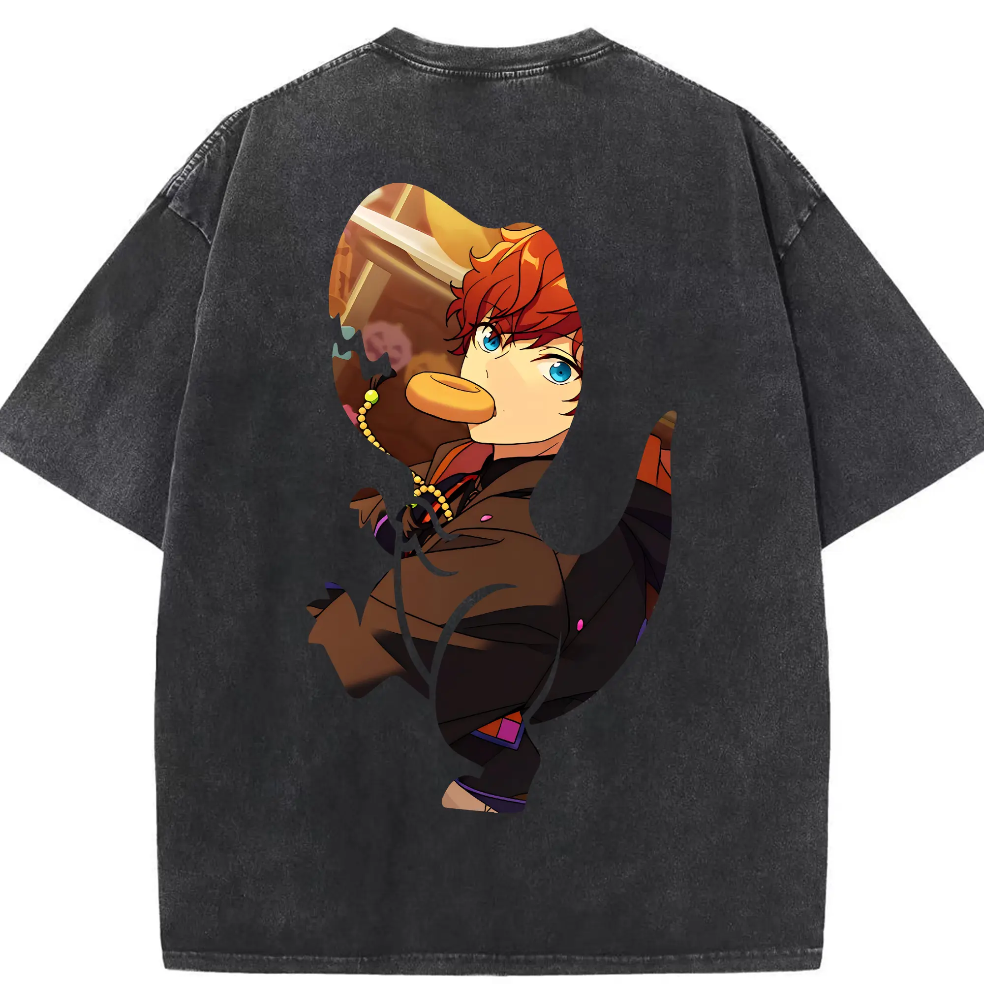 あんさん ぶる グッズ ALKALOID 天城一彩 - 綿100％ ヴィンテージ風 半袖Tシャツ ・ 背面プリント ・ 柔らか肌触り ・ 通気性 快適 ・ スポーツ カジュアル 外出用