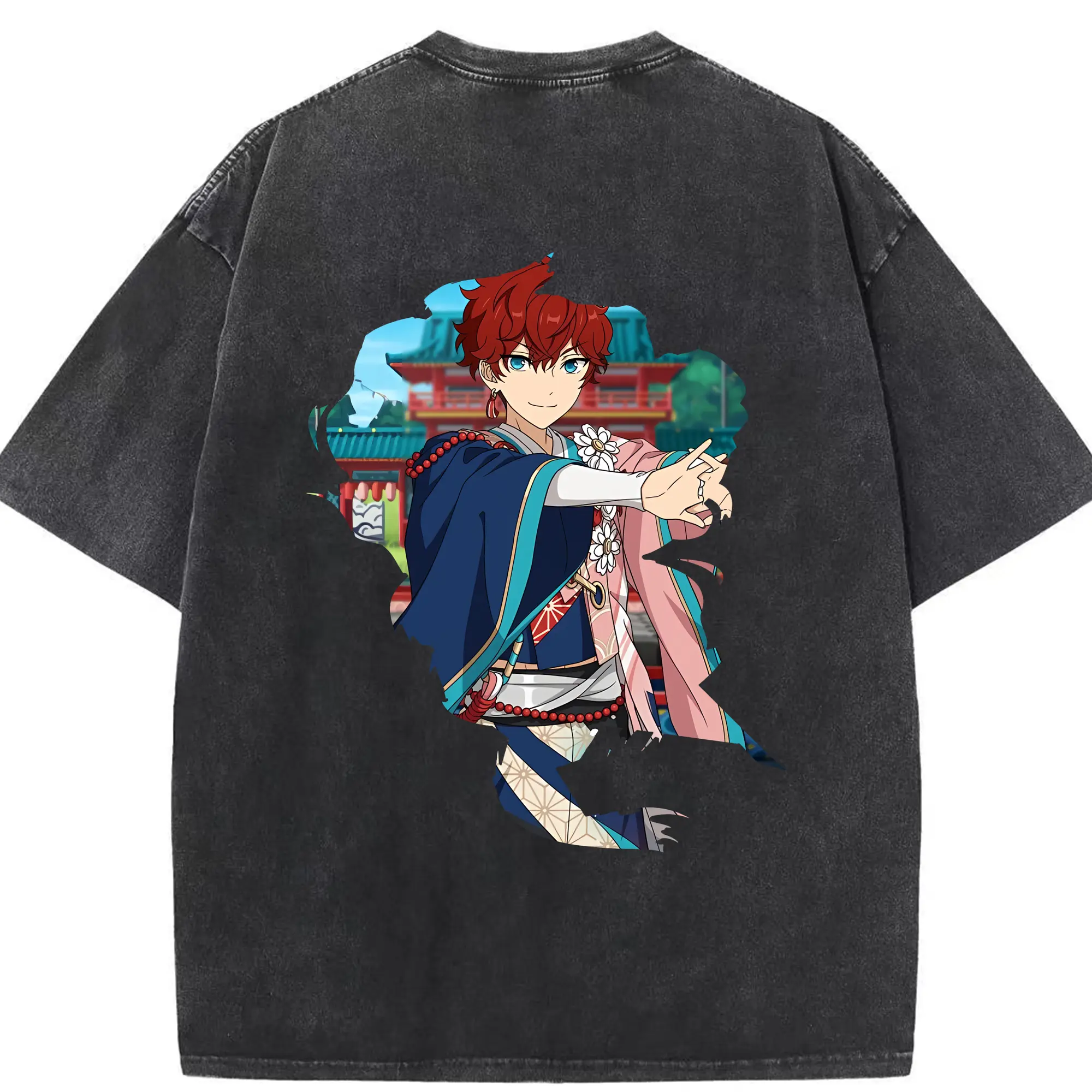 あんさん ぶる グッズ ALKALOID 天城一彩 - 綿100％ ヴィンテージ風 半袖Tシャツ ・ 背面プリント ・ 柔らか肌触り ・ 通気性 快適 ・ スポーツ カジュアル 外出用