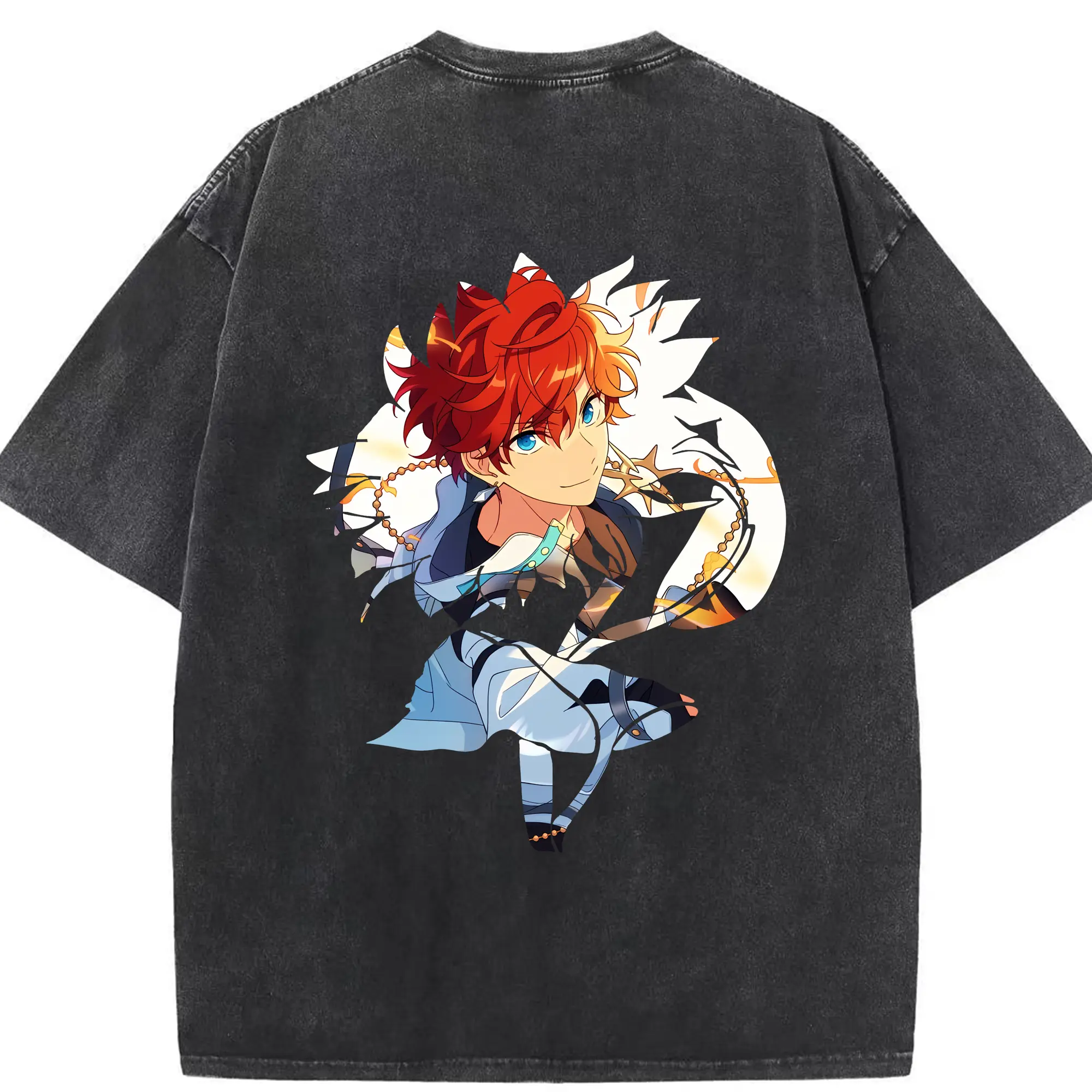 あんさん ぶる グッズ ALKALOID 天城一彩 - 綿100％ ヴィンテージ風 半袖Tシャツ ・ 背面プリント ・ 柔らか肌触り ・ 通気性 快適 ・ スポーツ カジュアル 外出用