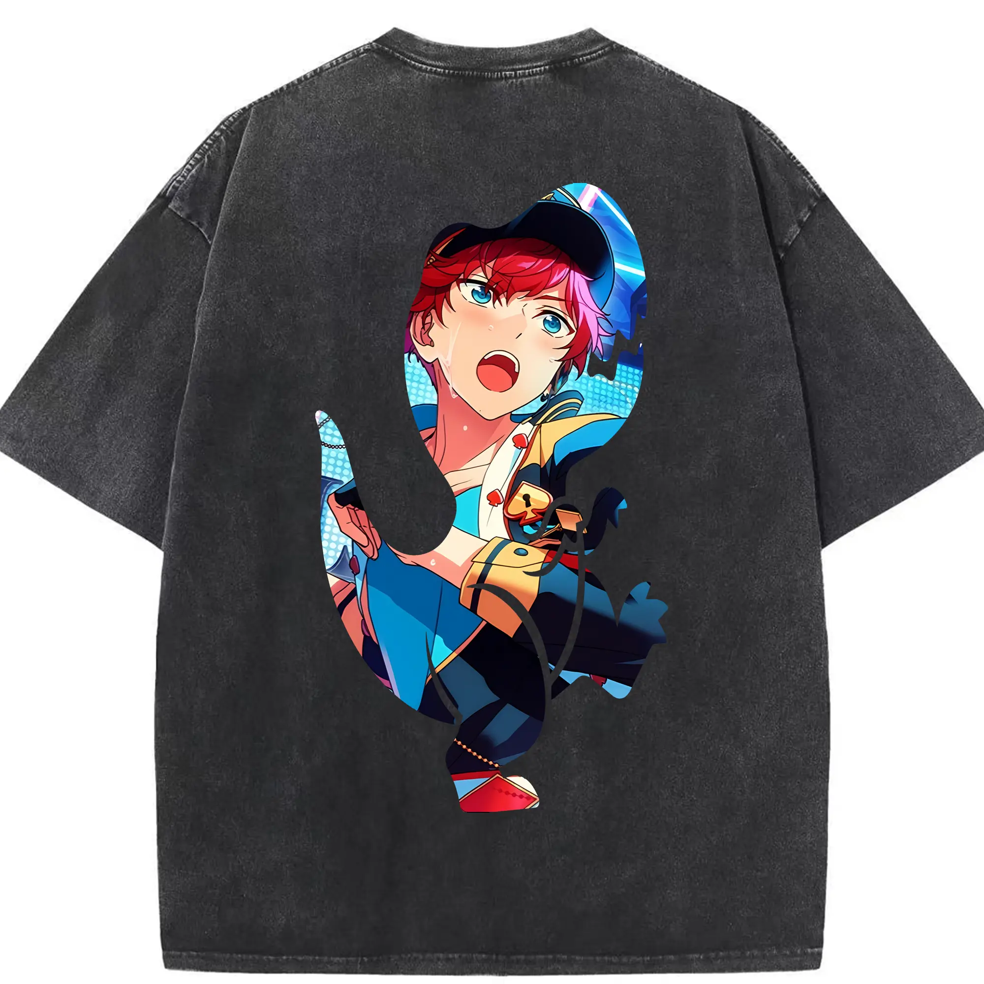 あんさん ぶる グッズ ALKALOID 天城一彩 - 綿100％ ヴィンテージ風 半袖Tシャツ ・ 背面プリント ・ 柔らか肌触り ・ 通気性 快適 ・ スポーツ カジュアル 外出用