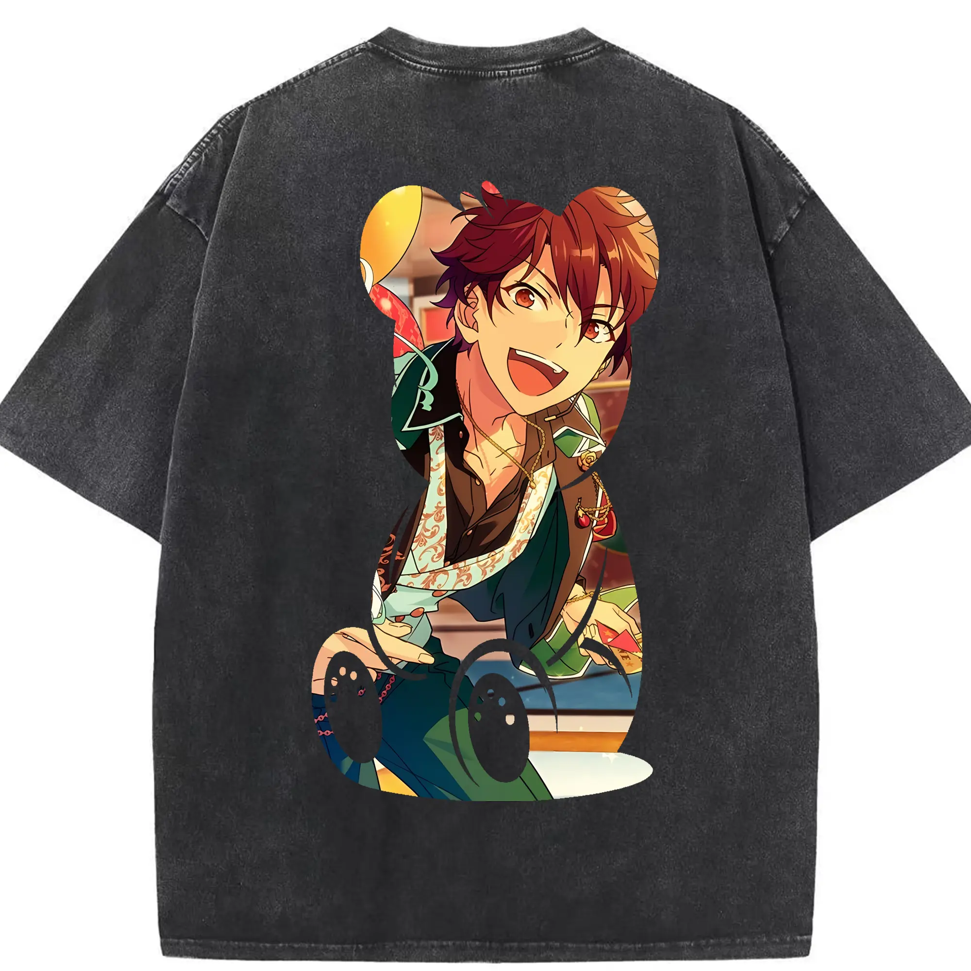 あんさん ぶる グッズ ALKALOID 天城一彩 - 綿100％ ヴィンテージ風 半袖Tシャツ ・ 背面プリント ・ 柔らか肌触り ・ 通気性 快適 ・ スポーツ カジュアル 外出用