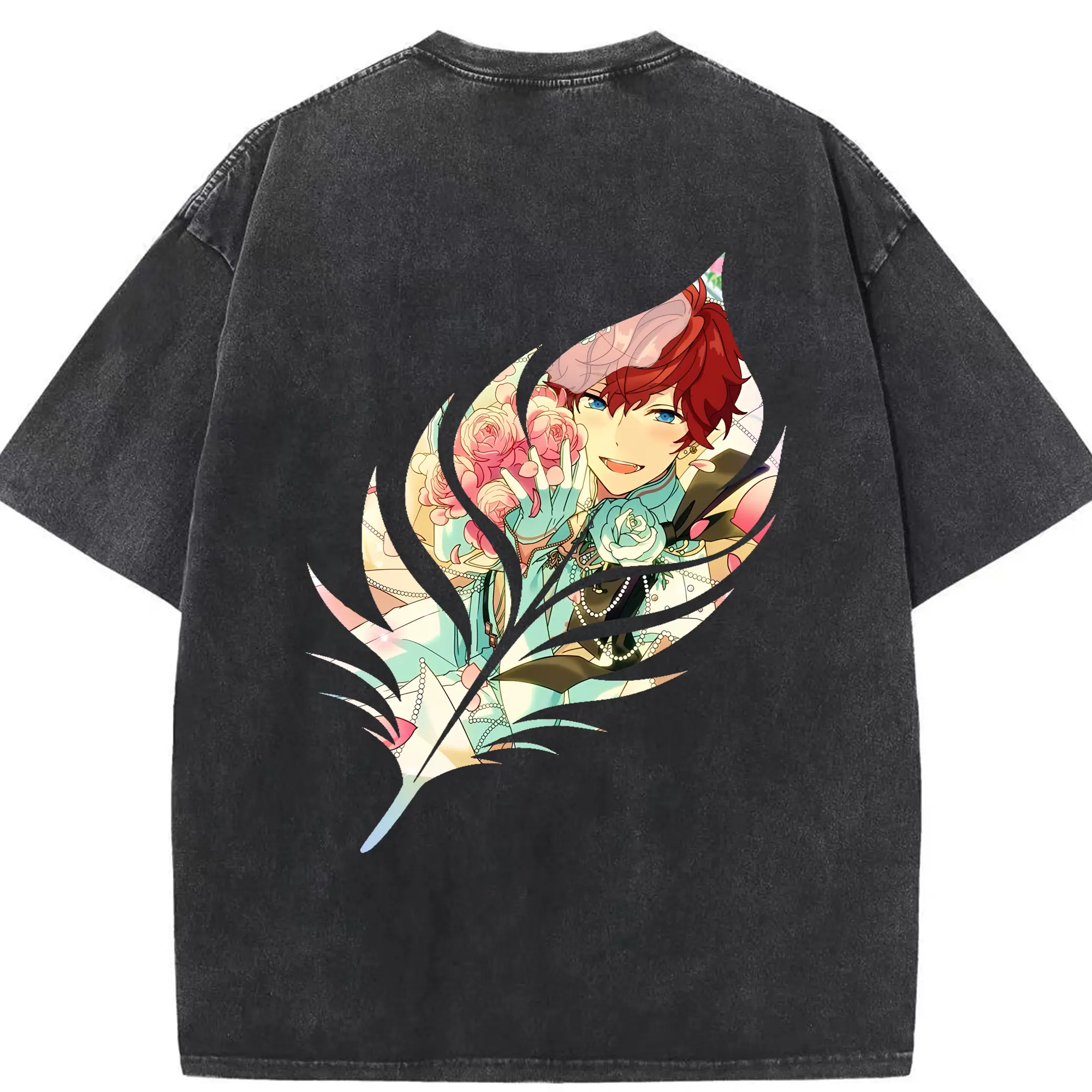 あんさん ぶる グッズ ALKALOID 天城一彩 - 綿100％ ヴィンテージ風 半袖Tシャツ ・ 背面プリント ・ 柔らか肌触り ・ 通気性 快適 ・ スポーツ カジュアル 外出用