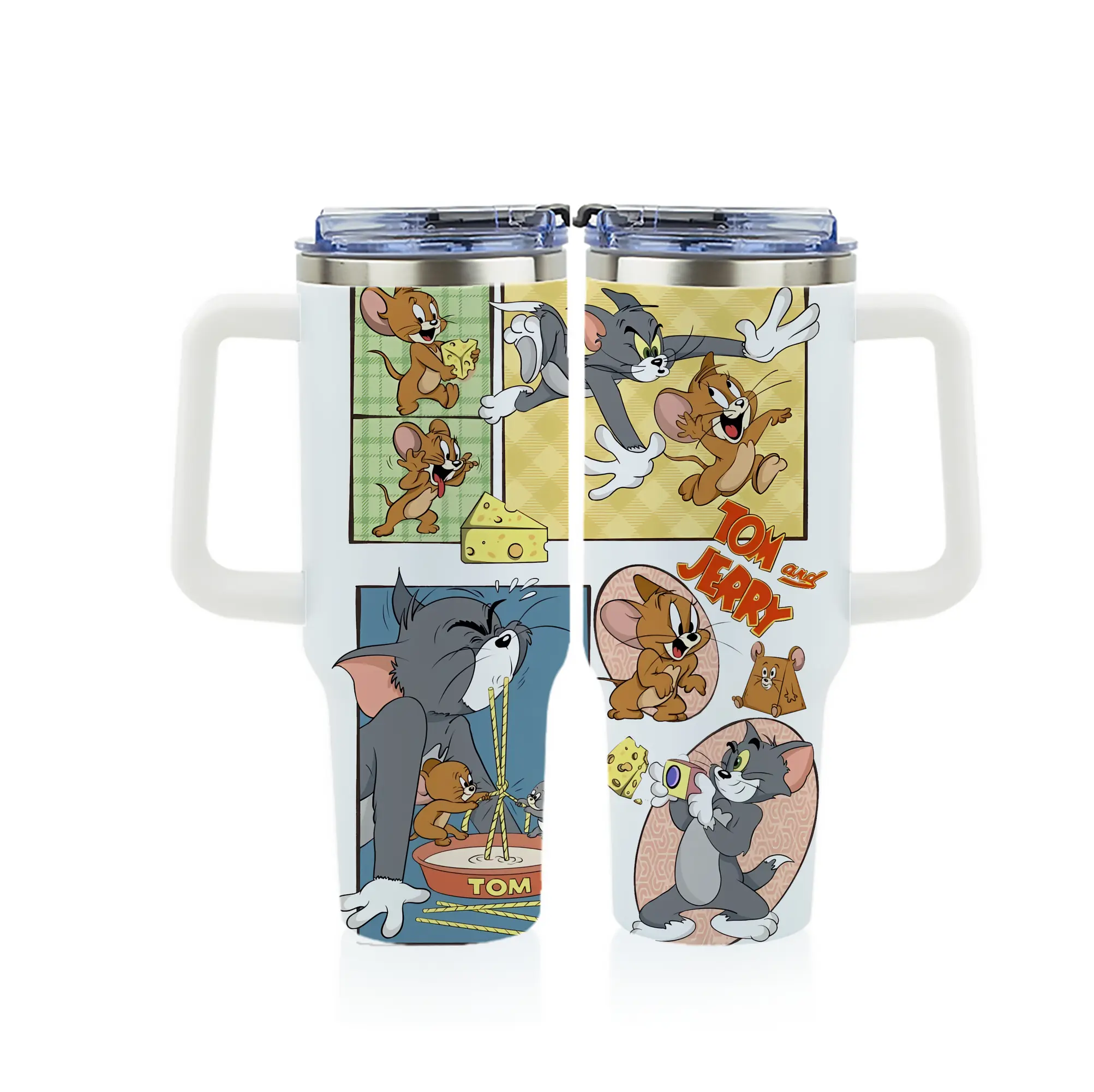 トムとジェリー グッズ トム - 1200mL フルプリント車用タンブラー ・ 304ステンレス 内側 ・ 201ステンレス 外側 ・ 保温 保冷 ・ 通勤 ドライブ アウトドア用