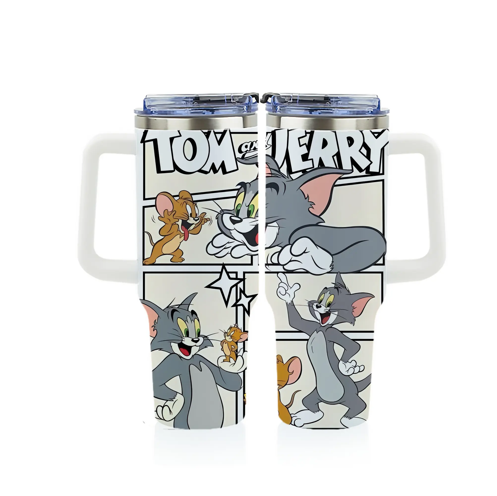 トムとジェリー グッズ トム - 1200mL フルプリント車用タンブラー ・ 304ステンレス 内側 ・ 201ステンレス 外側 ・ 保温 保冷 ・ 通勤 ドライブ アウトドア用