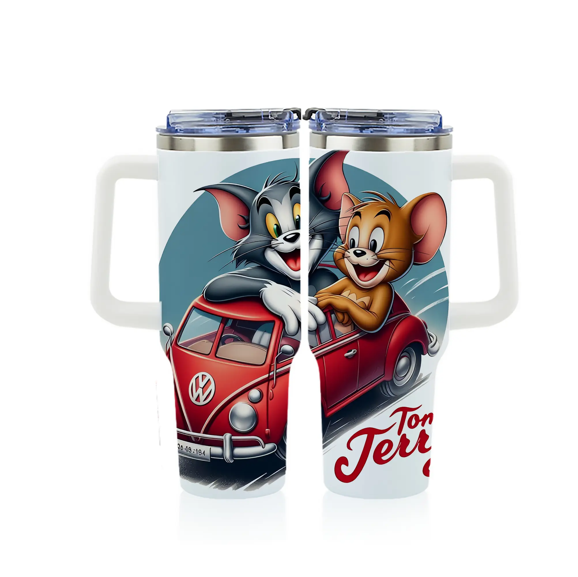 トムとジェリー グッズ トム - 1200mL フルプリント車用タンブラー ・ 304ステンレス 内側 ・ 201ステンレス 外側 ・ 保温 保冷 ・ 通勤 ドライブ アウトドア用