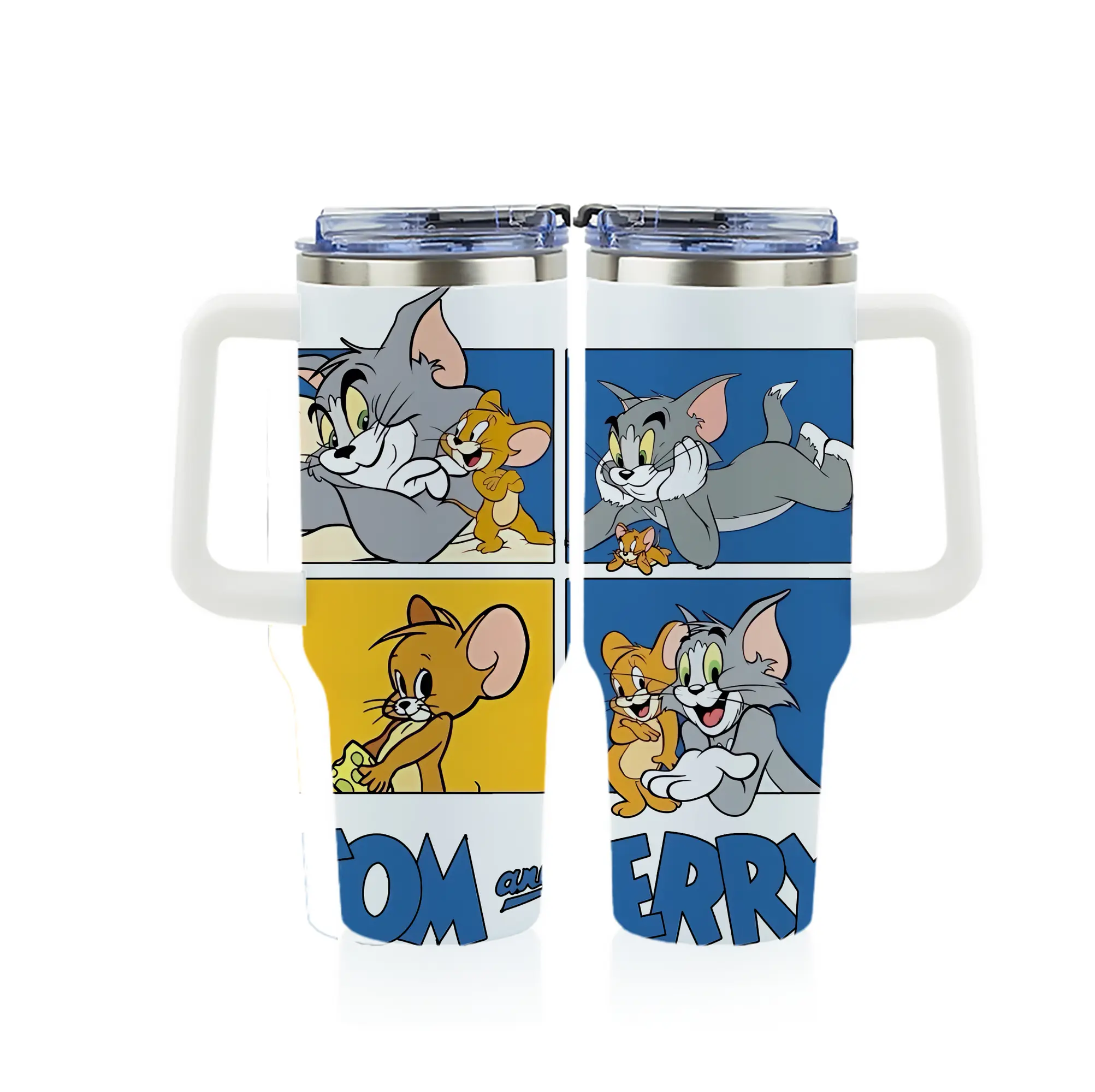 トムとジェリー グッズ トム - 1200mL フルプリント車用タンブラー ・ 304ステンレス 内側 ・ 201ステンレス 外側 ・ 保温 保冷 ・ 通勤 ドライブ アウトドア用