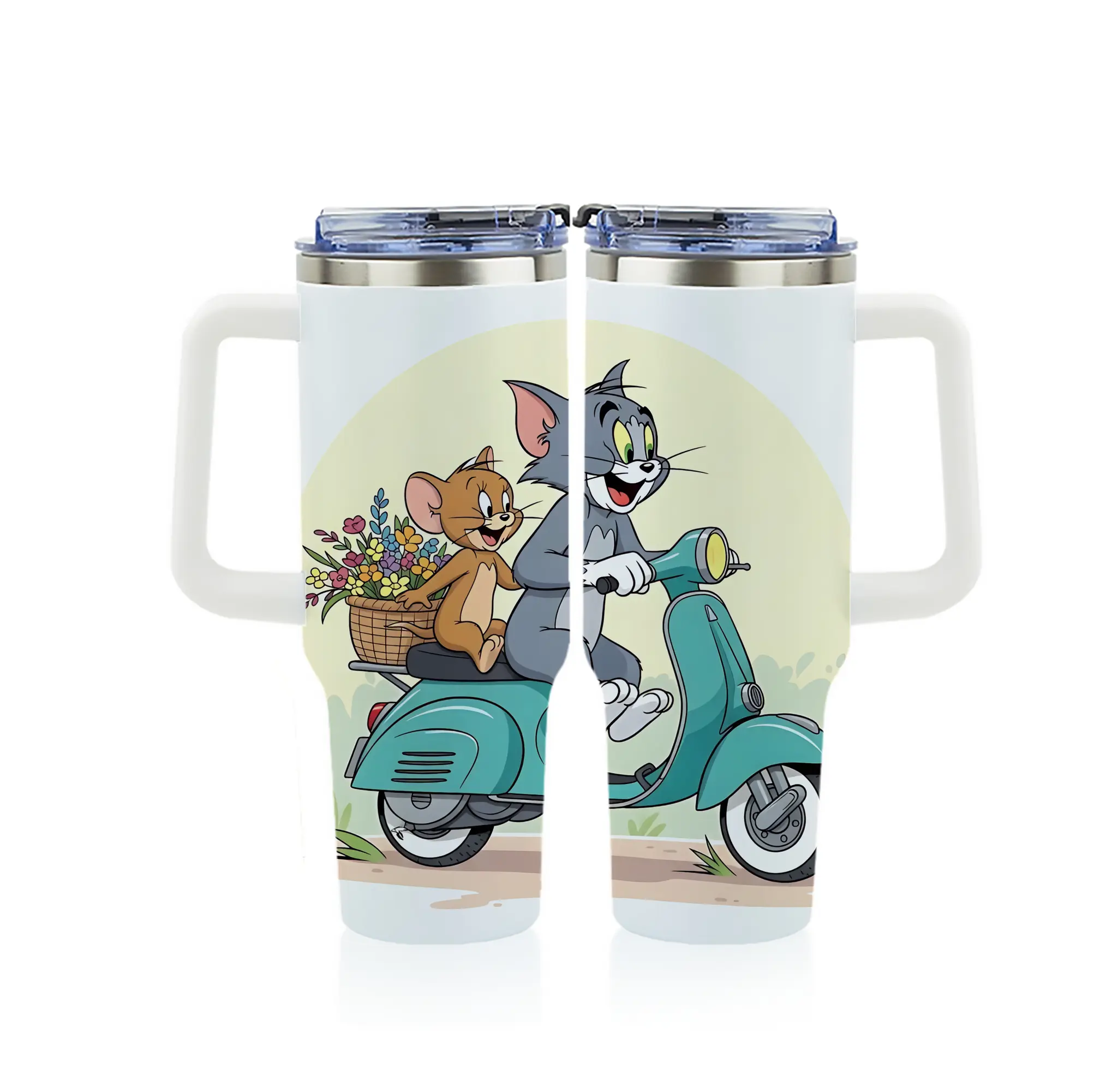 トムとジェリー グッズ トム - 1200mL フルプリント車用タンブラー ・ 304ステンレス 内側 ・ 201ステンレス 外側 ・ 保温 保冷 ・ 通勤 ドライブ アウトドア用