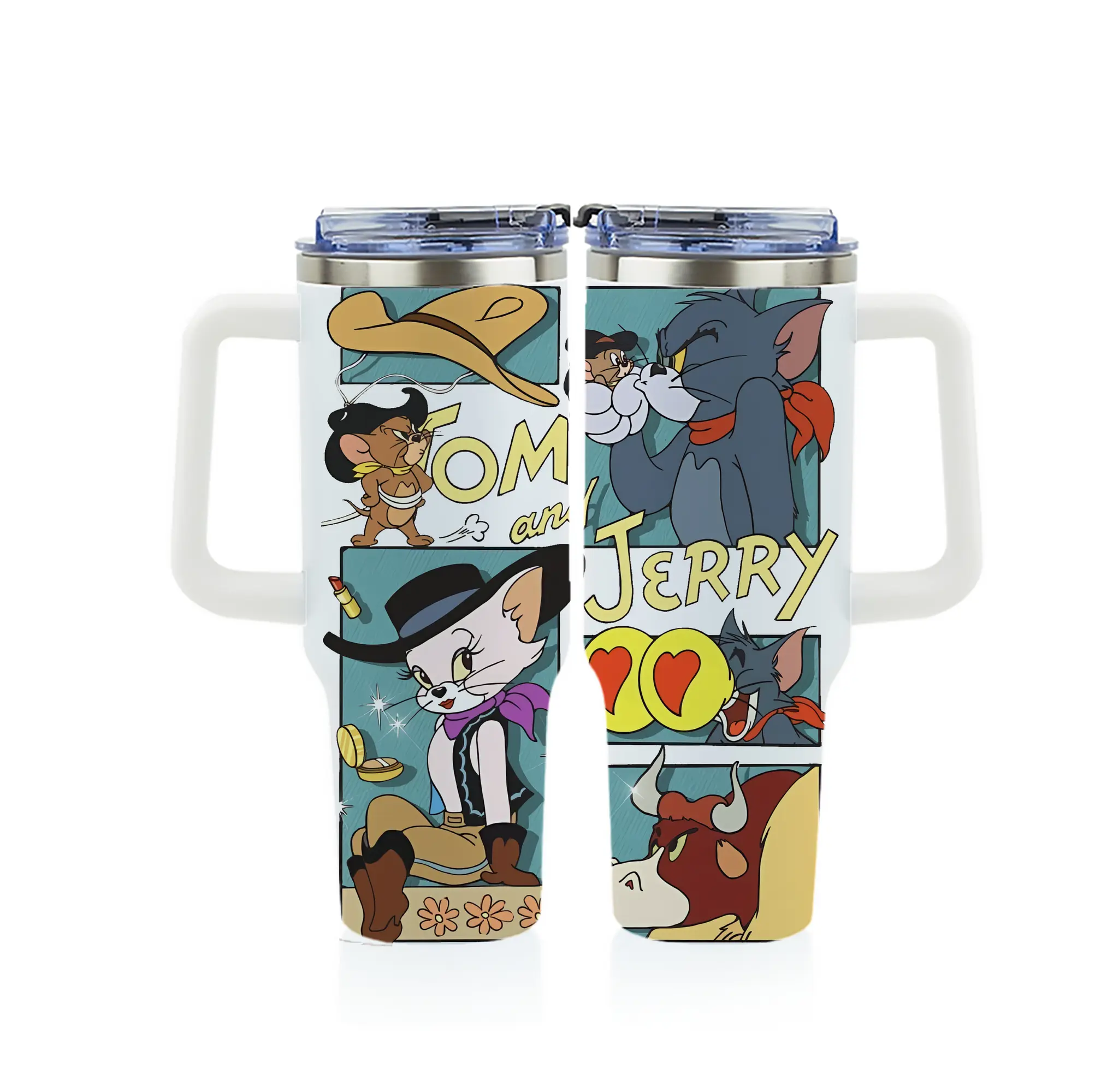 トムとジェリー グッズ トム - 1200mL フルプリント車用タンブラー ・ 304ステンレス 内側 ・ 201ステンレス 外側 ・ 保温 保冷 ・ 通勤 ドライブ アウトドア用