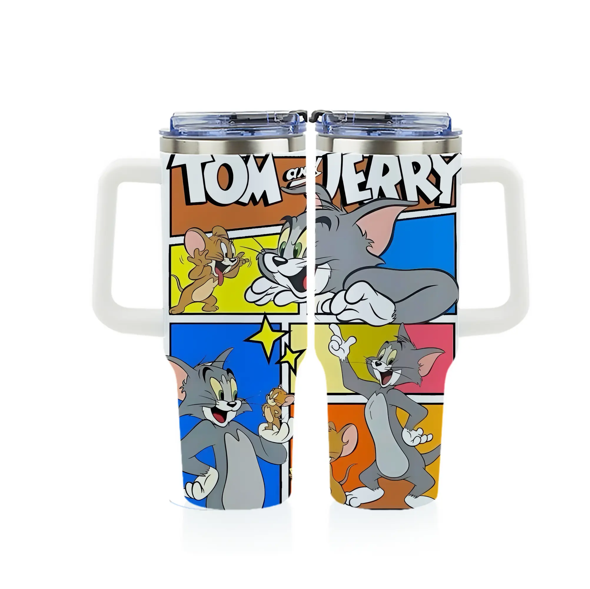 トムとジェリー グッズ トム - 1200mL フルプリント車用タンブラー ・ 304ステンレス 内側 ・ 201ステンレス 外側 ・ 保温 保冷 ・ 通勤 ドライブ アウトドア用