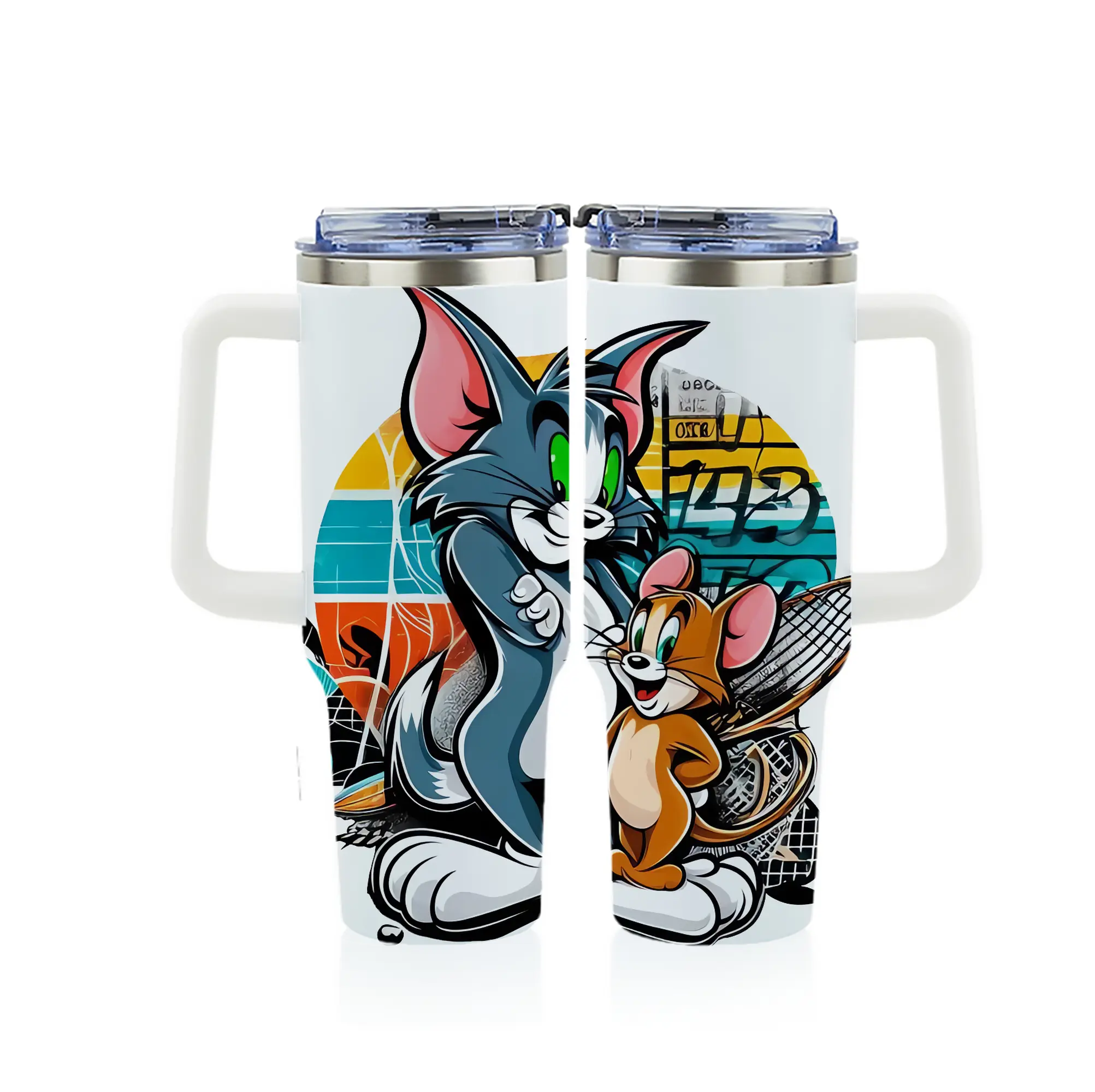 トムとジェリー グッズ トム - 1200mL フルプリント車用タンブラー ・ 304ステンレス 内側 ・ 201ステンレス 外側 ・ 保温 保冷 ・ 通勤 ドライブ アウトドア用