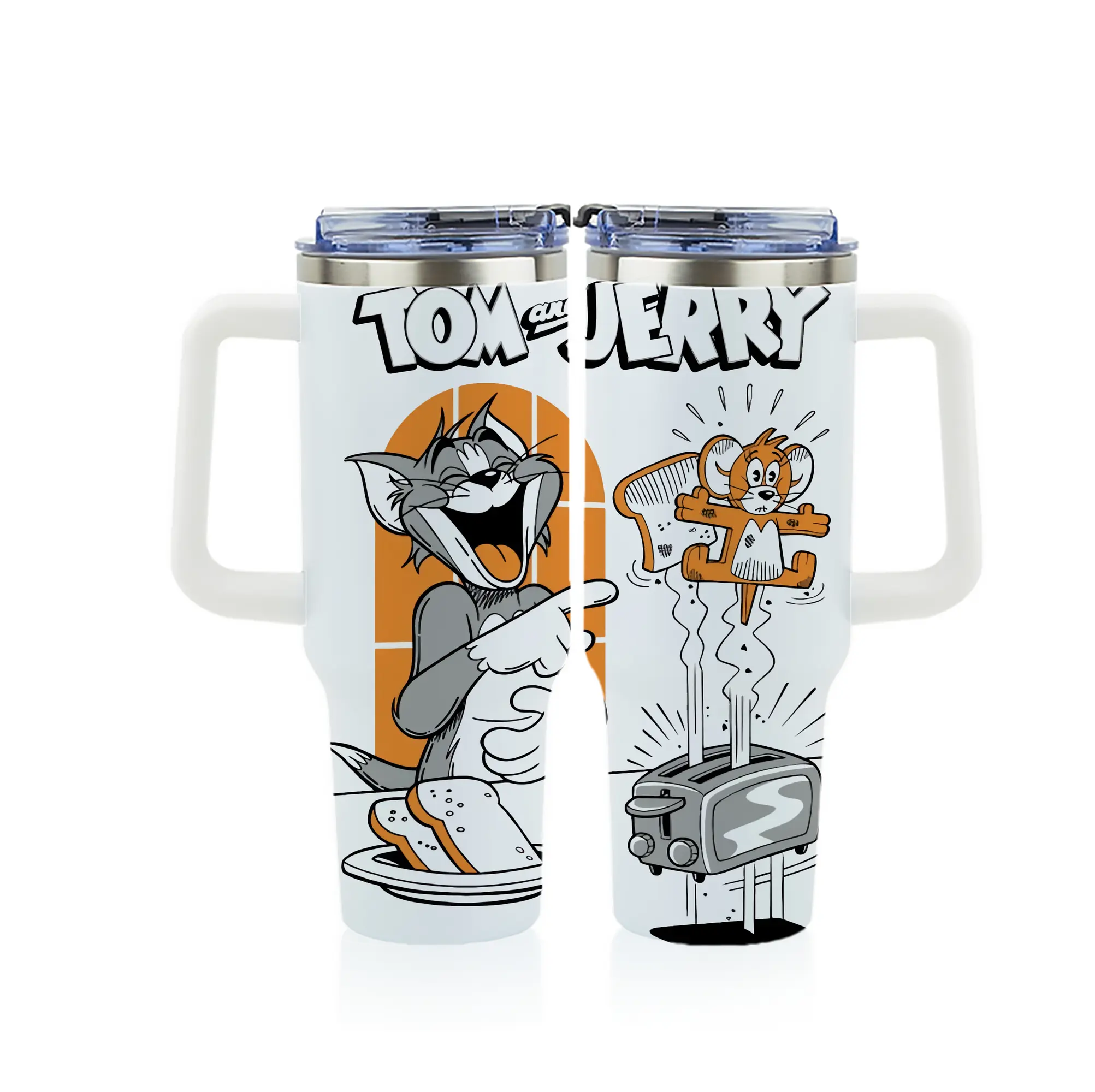 トムとジェリー グッズ トム - 1200mL フルプリント車用タンブラー ・ 304ステンレス 内側 ・ 201ステンレス 外側 ・ 保温 保冷 ・ 通勤 ドライブ アウトドア用