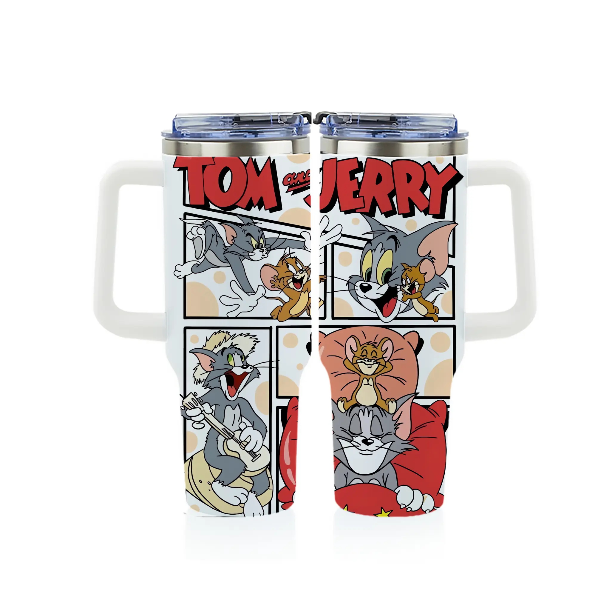 トムとジェリー グッズ トム - 1200mL フルプリント車用タンブラー ・ 304ステンレス 内側 ・ 201ステンレス 外側 ・ 保温 保冷 ・ 通勤 ドライブ アウトドア用