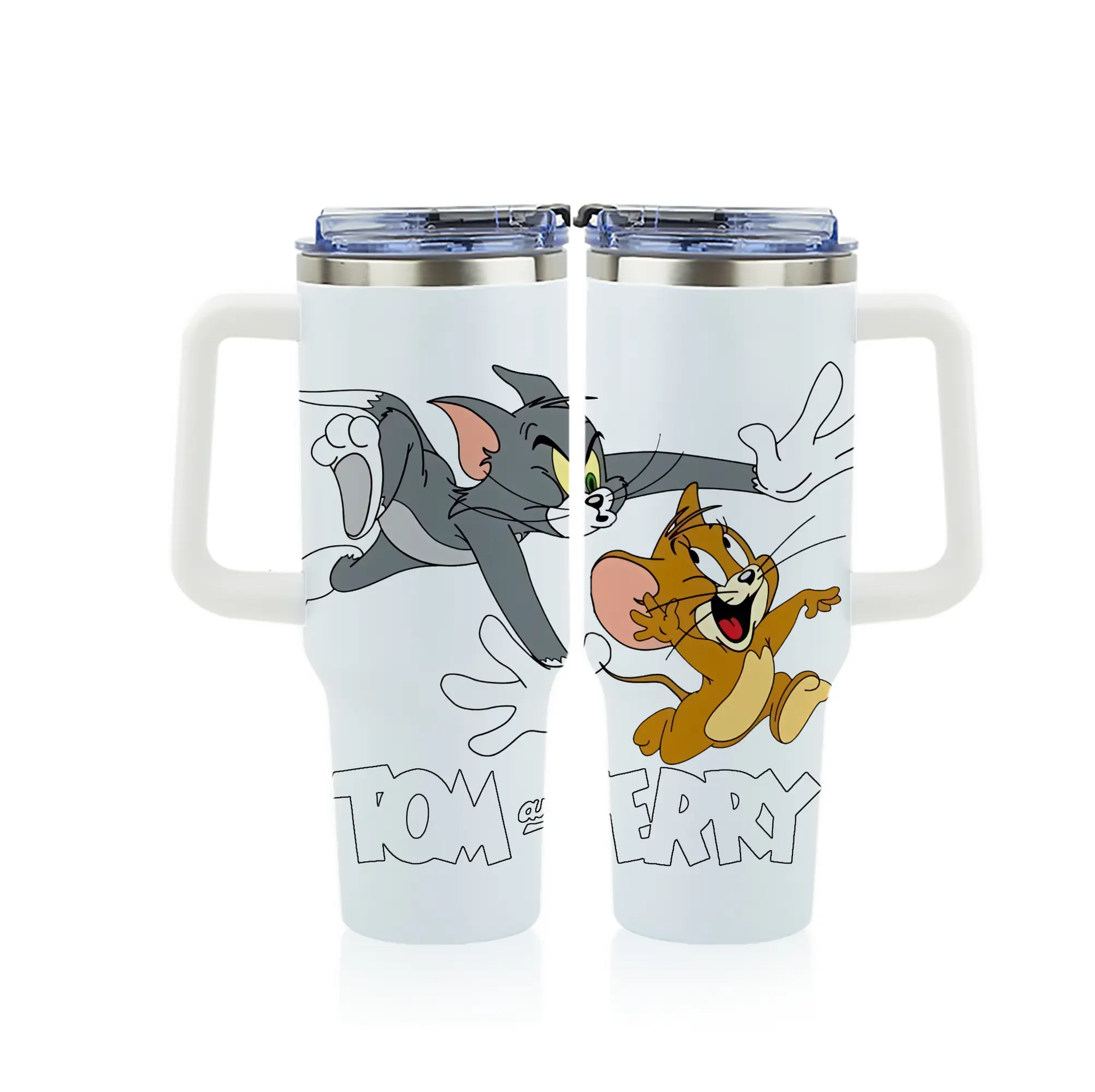 トムとジェリー グッズ トム - 1200mL フルプリント車用タンブラー ・ 304ステンレス 内側 ・ 201ステンレス 外側 ・ 保温 保冷 ・ 通勤 ドライブ アウトドア用