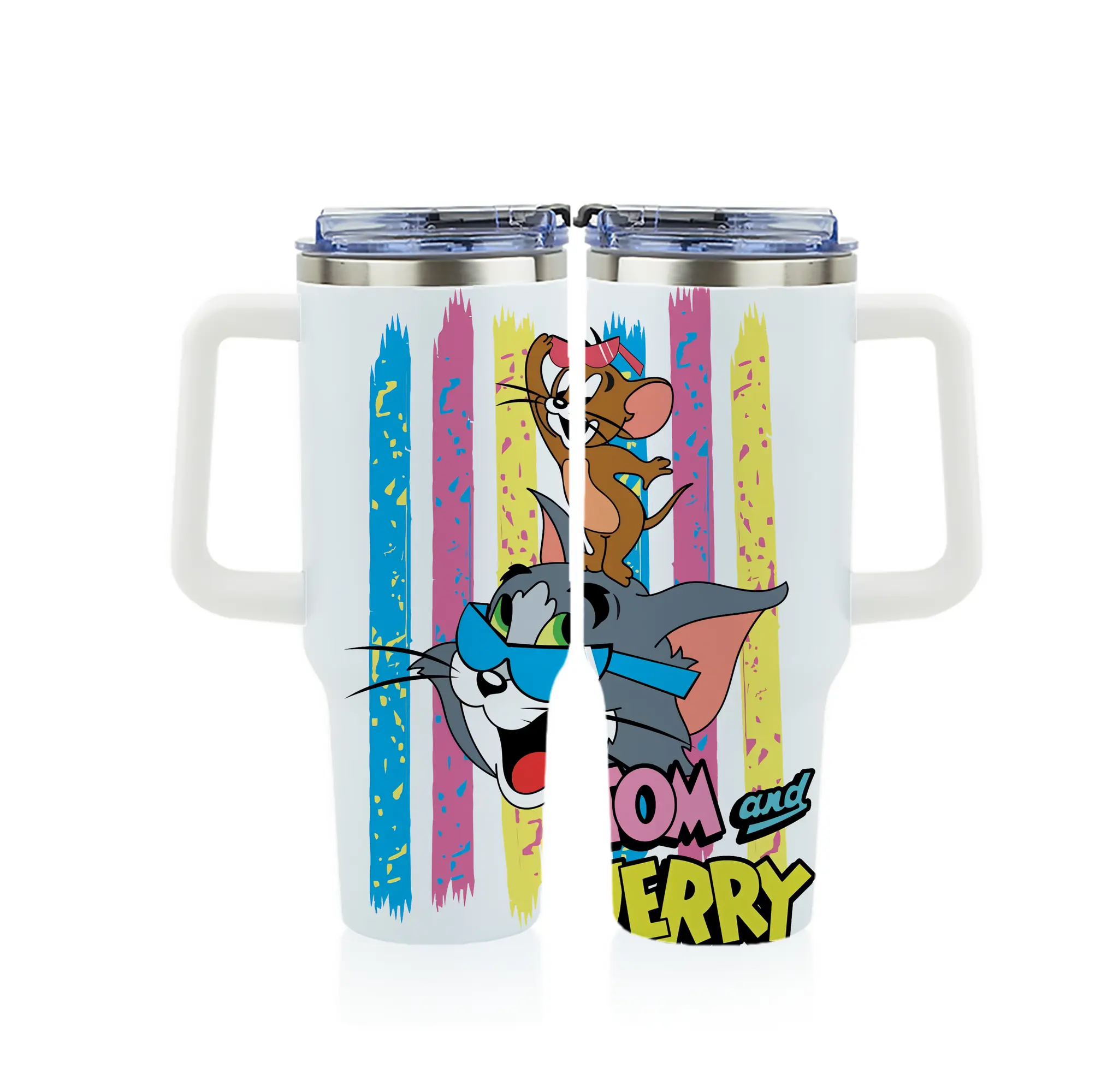 トムとジェリー グッズ トム - 1200mL フルプリント車用タンブラー ・ 304ステンレス 内側 ・ 201ステンレス 外側 ・ 保温 保冷 ・ 通勤 ドライブ アウトドア用