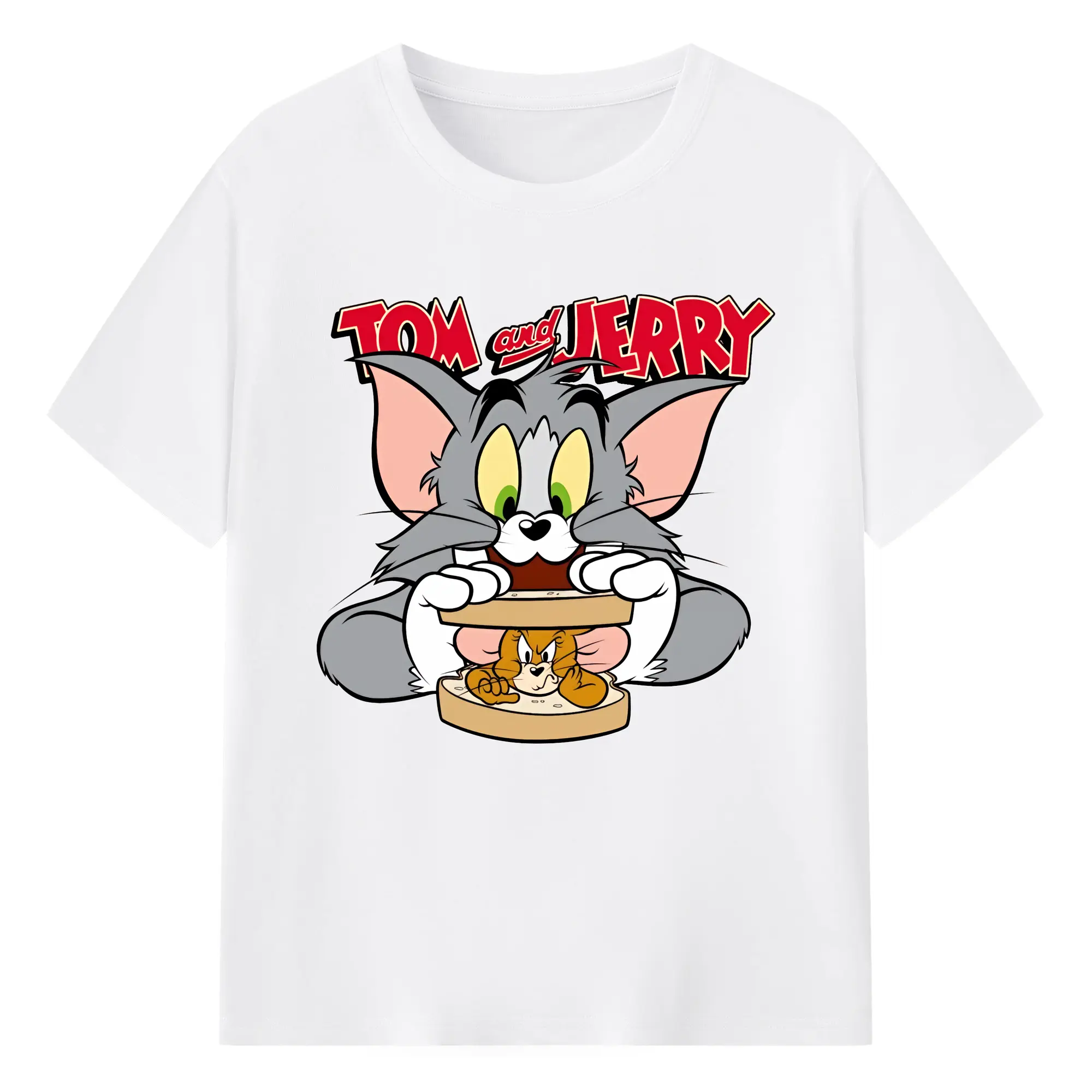 トムとジェリー グッズ トム - 綿100％ 半袖Tシャツ ・ フロントプリント ・ 快適 通気性 ・ 日常使い 散歩 スポーツ用