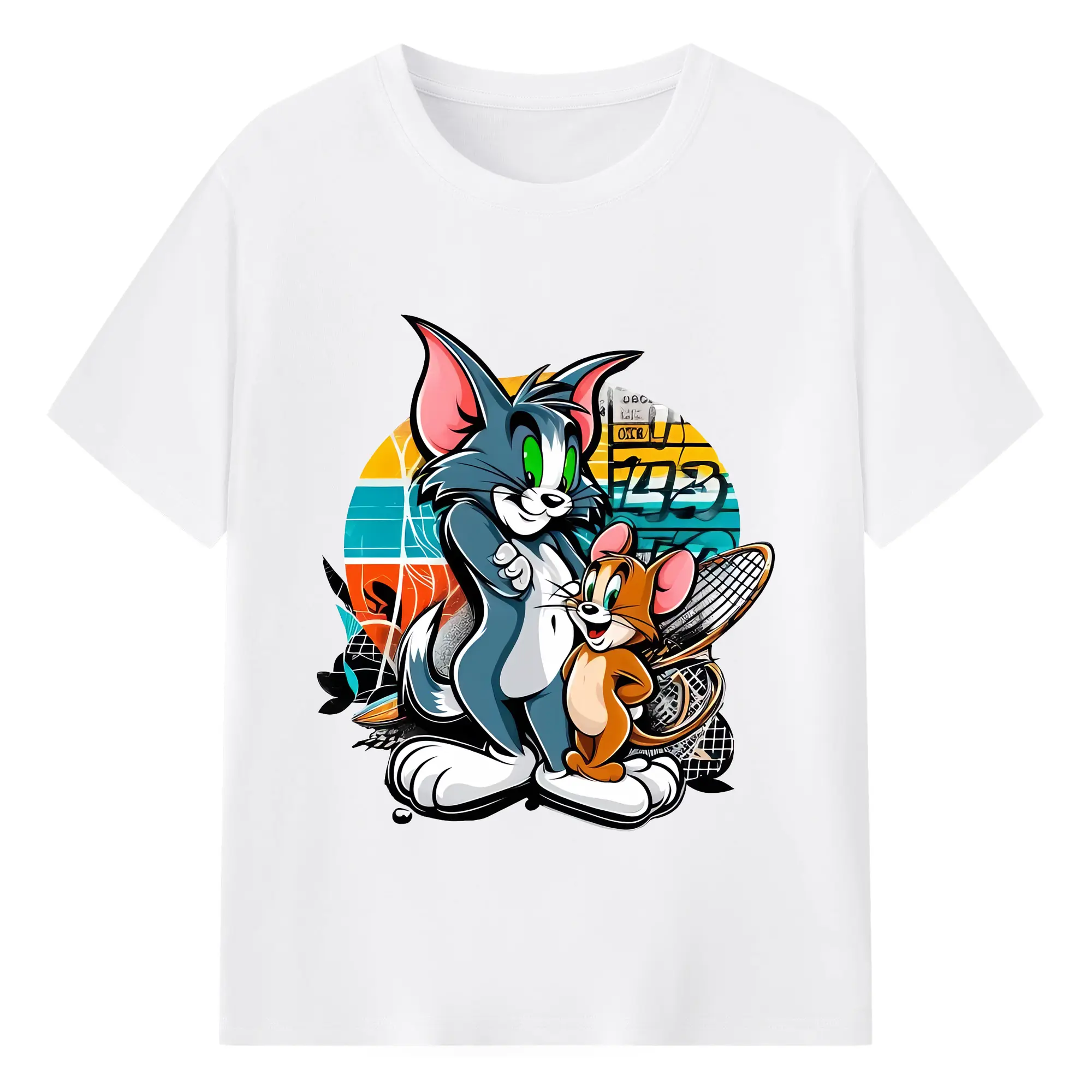 トムとジェリー グッズ トム - 綿100％ 半袖Tシャツ ・ フロントプリント ・ 快適 通気性 ・ 日常使い 散歩 スポーツ用