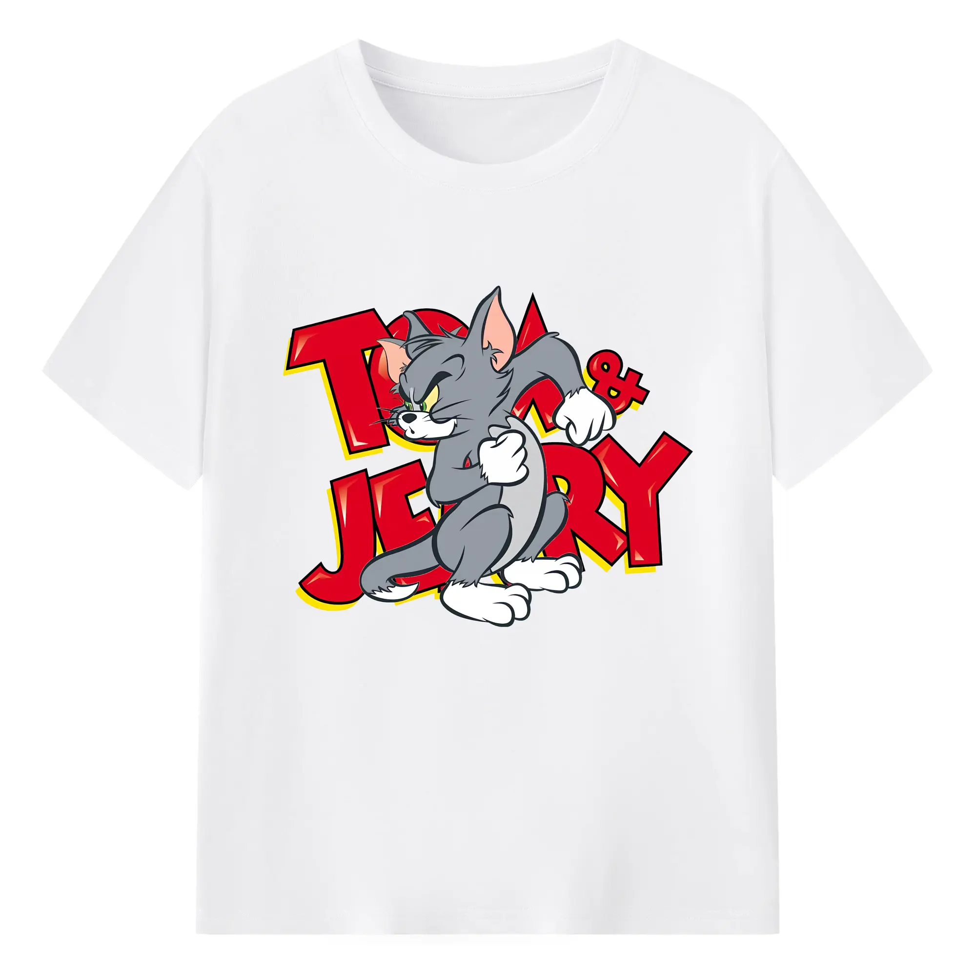 トムとジェリー グッズ トム - 綿100％ 半袖Tシャツ ・ フロントプリント ・ 快適 通気性 ・ 日常使い 散歩 スポーツ用
