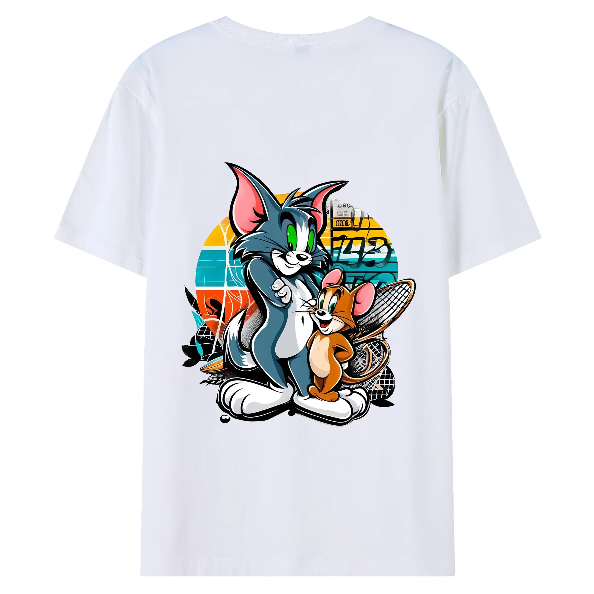 トムとジェリー グッズ トム - 綿100％ 半袖Tシャツ ・ バックプリント ・ 快適 通気性 ・ 日常使い 散歩 スポーツ用