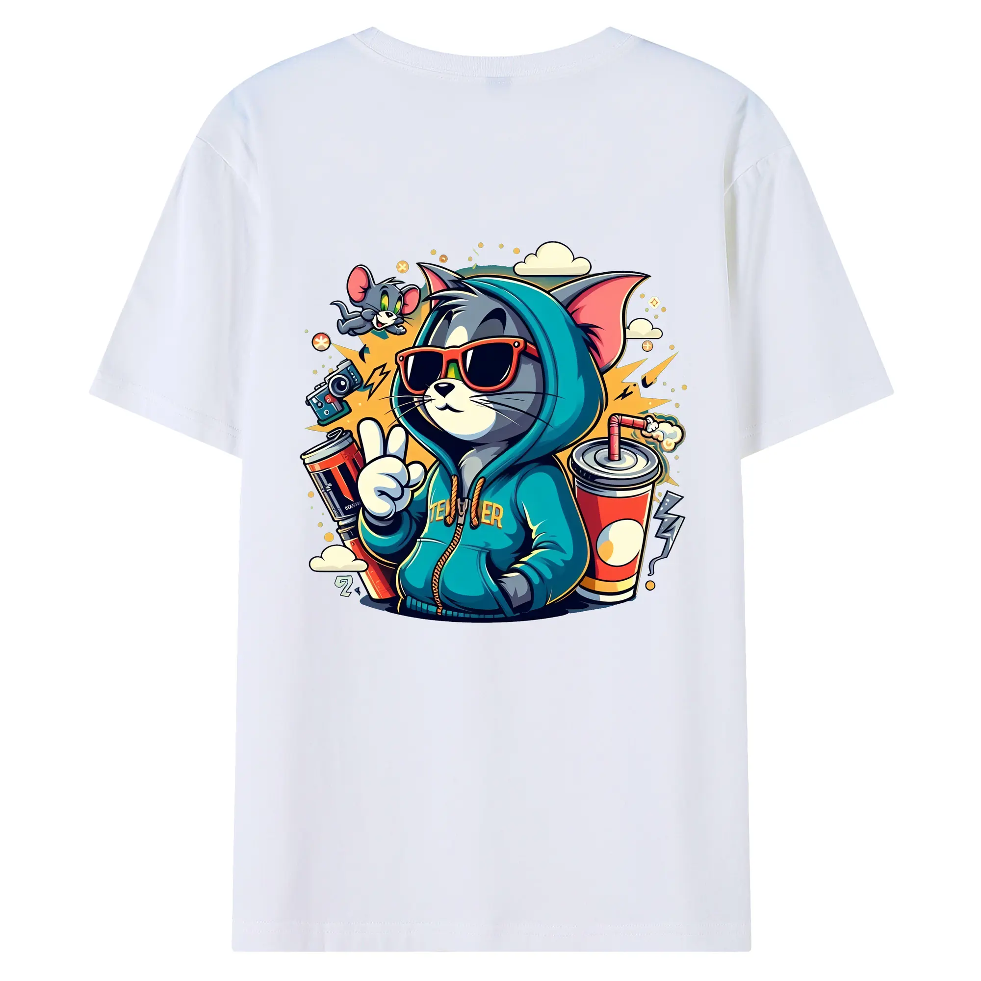 トムとジェリー グッズ トム - 綿100％ 半袖Tシャツ ・ バックプリント ・ 快適 通気性 ・ 日常使い 散歩 スポーツ用