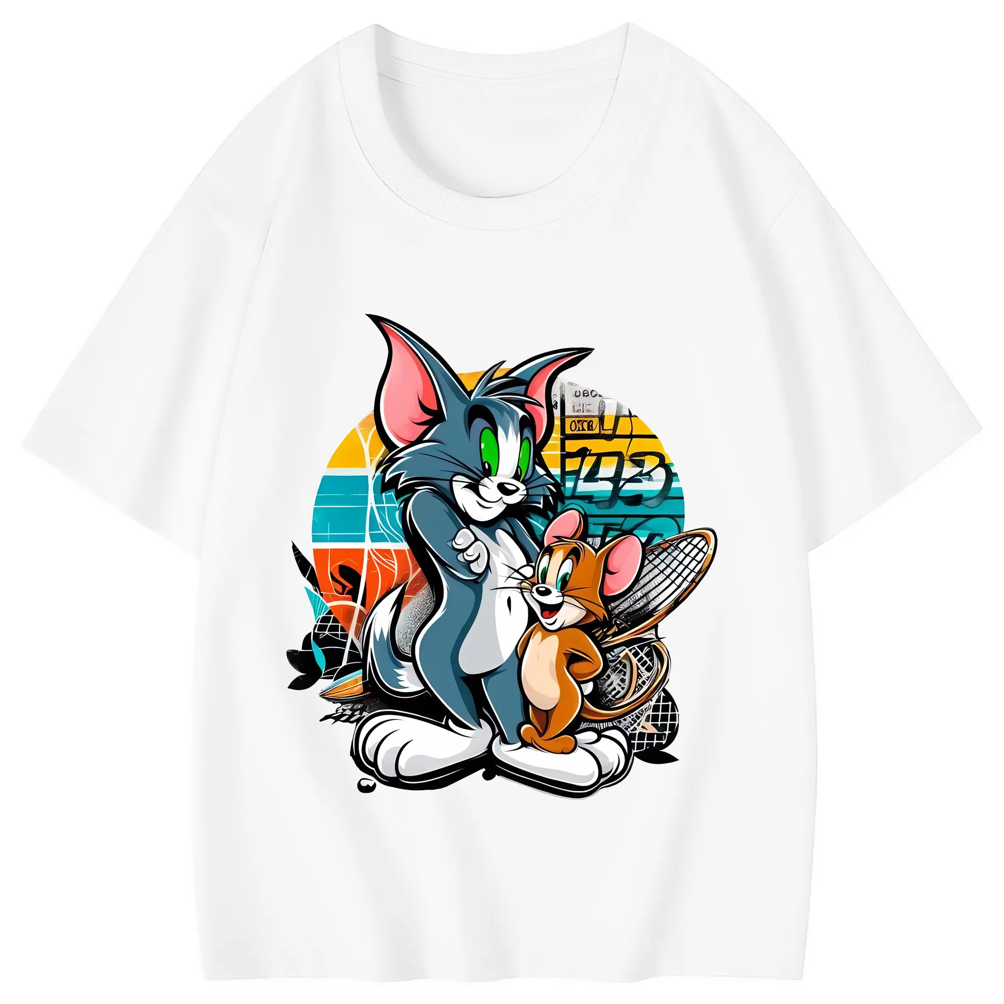 トムとジェリー グッズ トム - 綿100％ キッズTシャツ ・ フロントプリント ・ 快適 通気性 ・ スポーツ カジュアル 散歩用