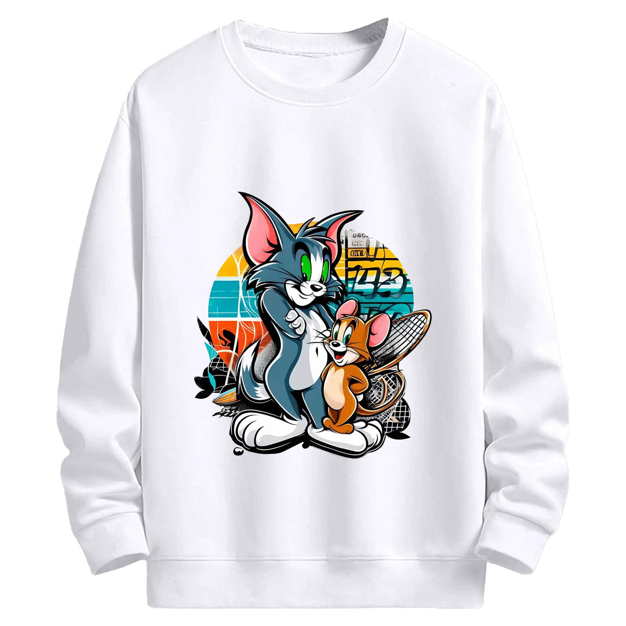 トムとジェリー グッズ トム - 高品質 クルーネック スウェット ・ コットン59％ ポリエステル41％ ・ ユニセックス 長袖 トレーナー ・ カジュアル デイリー スポーツ 散歩用