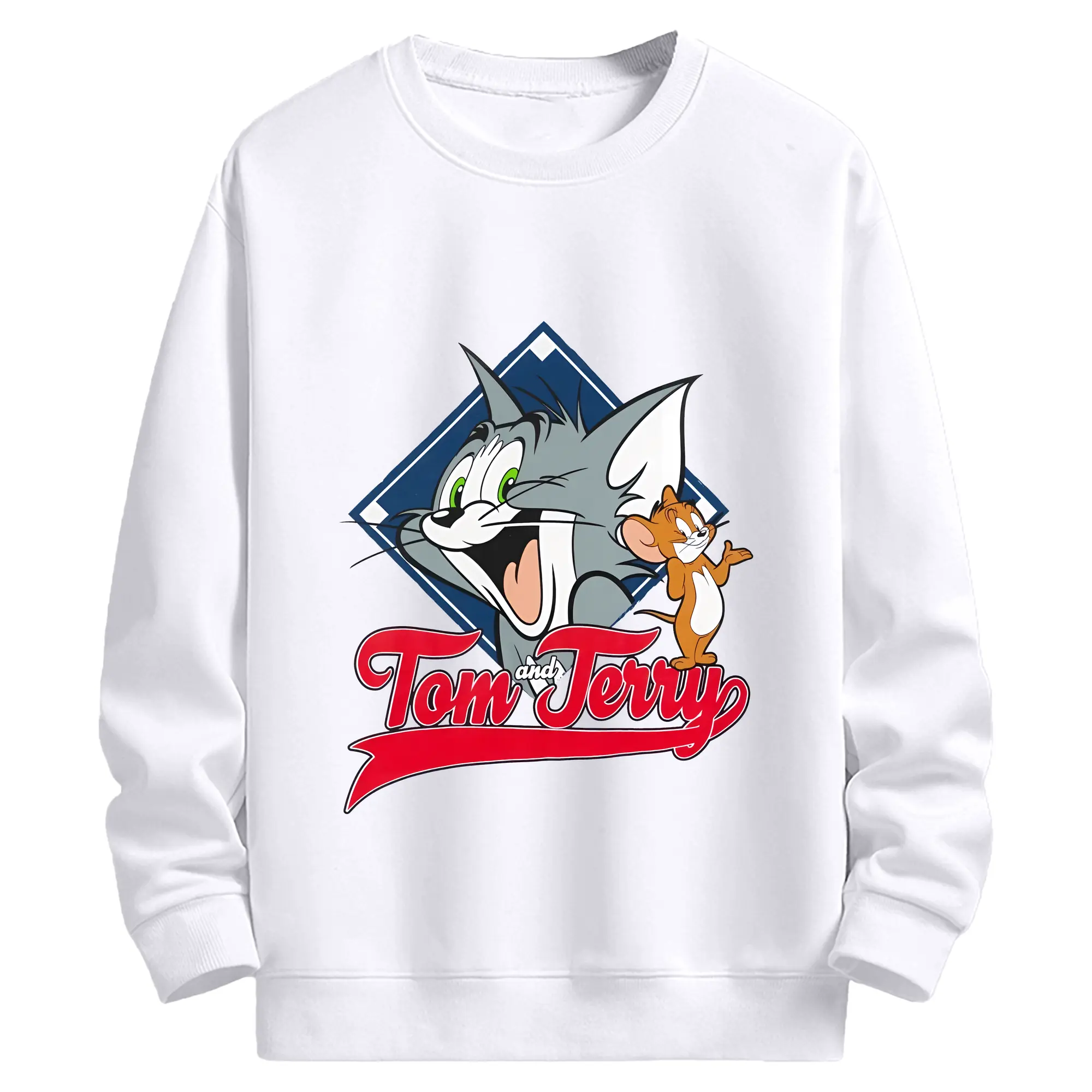 トムとジェリー グッズ トム - 高品質 クルーネック スウェット ・ コットン59％ ポリエステル41％ ・ ユニセックス 長袖 トレーナー ・ カジュアル デイリー スポーツ 散歩用