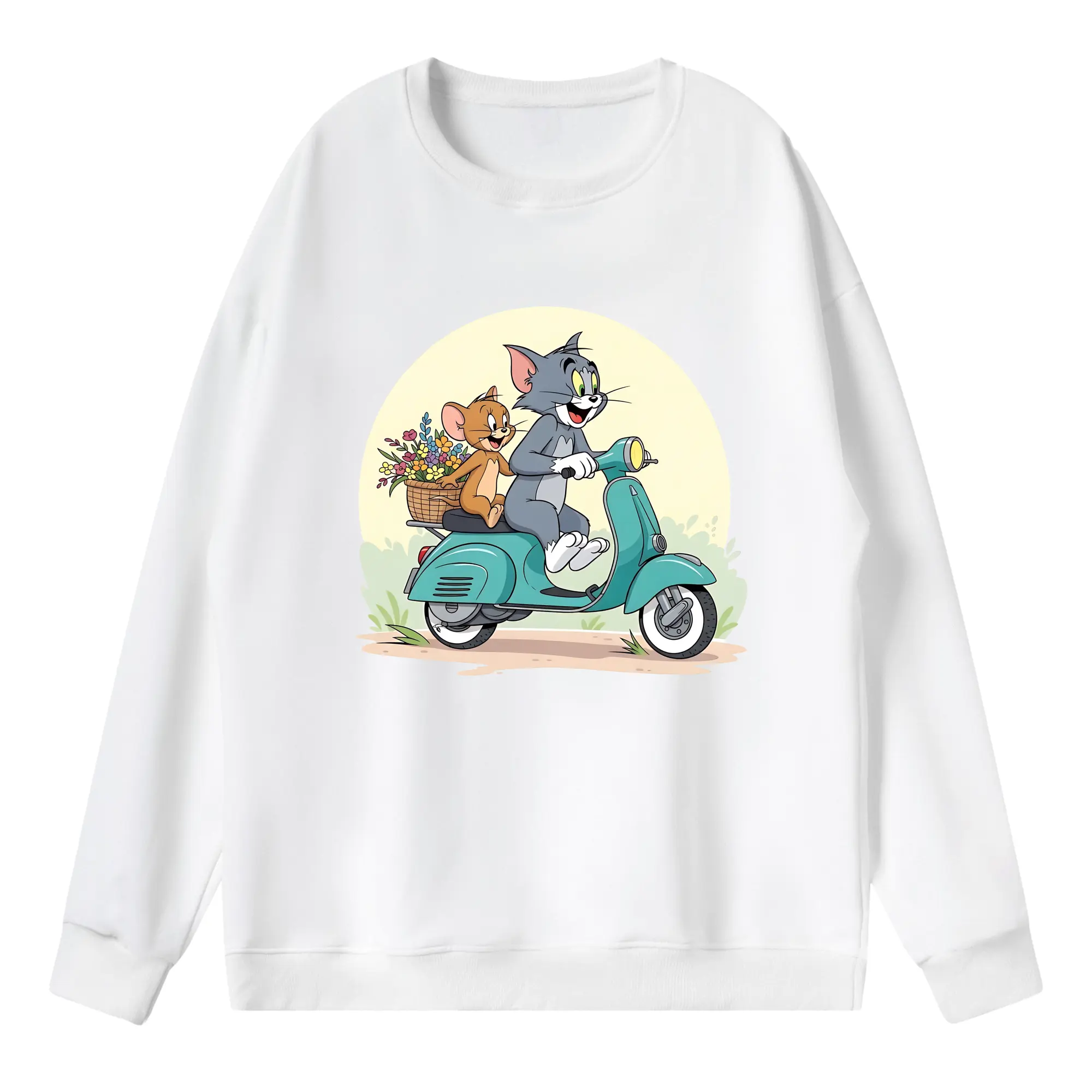 トムとジェリー グッズ トム - 薄手 クルーネック スウェット 裏毛260g · ポリエステル 春秋向け カジュアル 男女兼用 · トレーナー デイリー スポーツ 散歩に最適