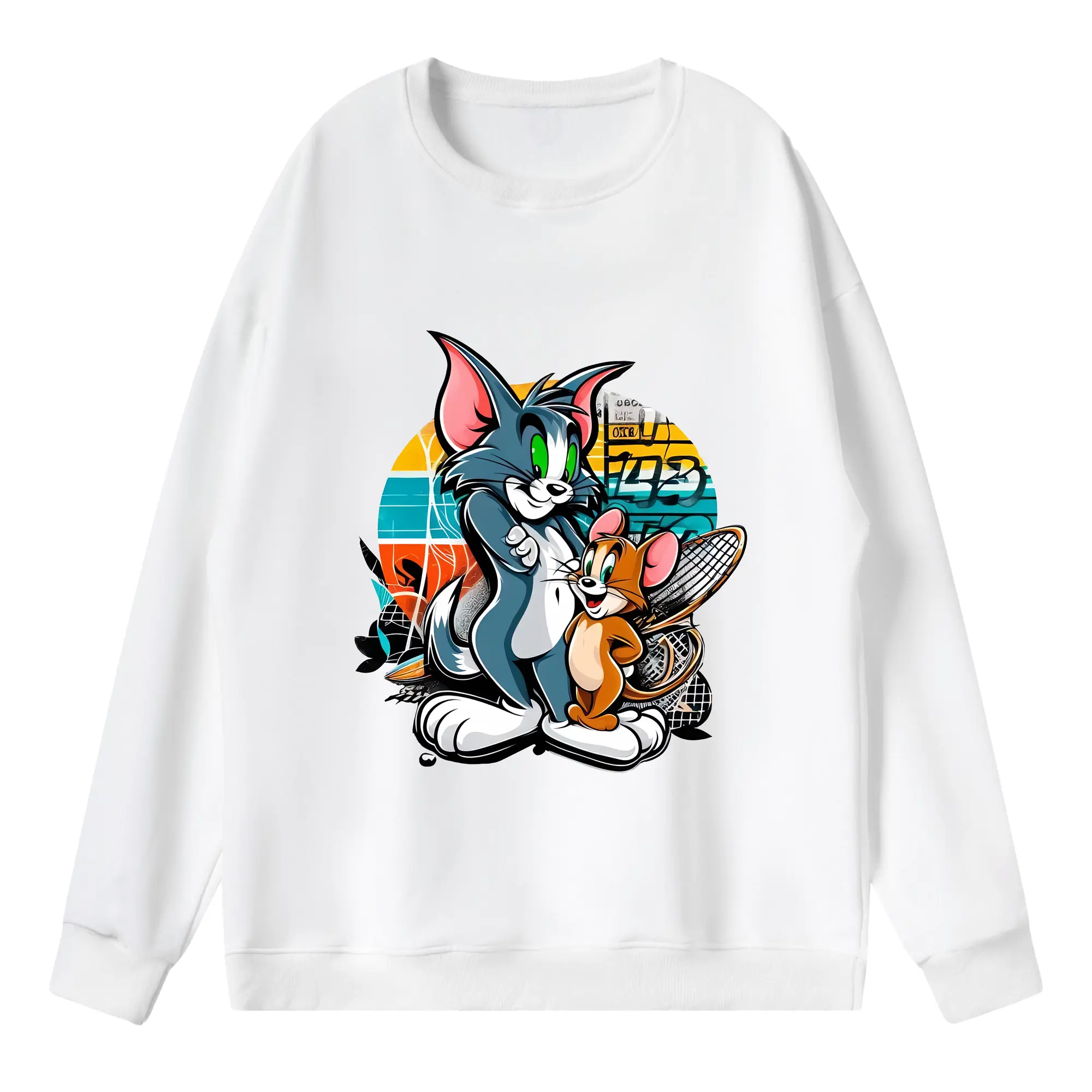 トムとジェリー グッズ トム - 薄手 クルーネック スウェット 裏毛260g · ポリエステル 春秋向け カジュアル 男女兼用 · トレーナー デイリー スポーツ 散歩に最適