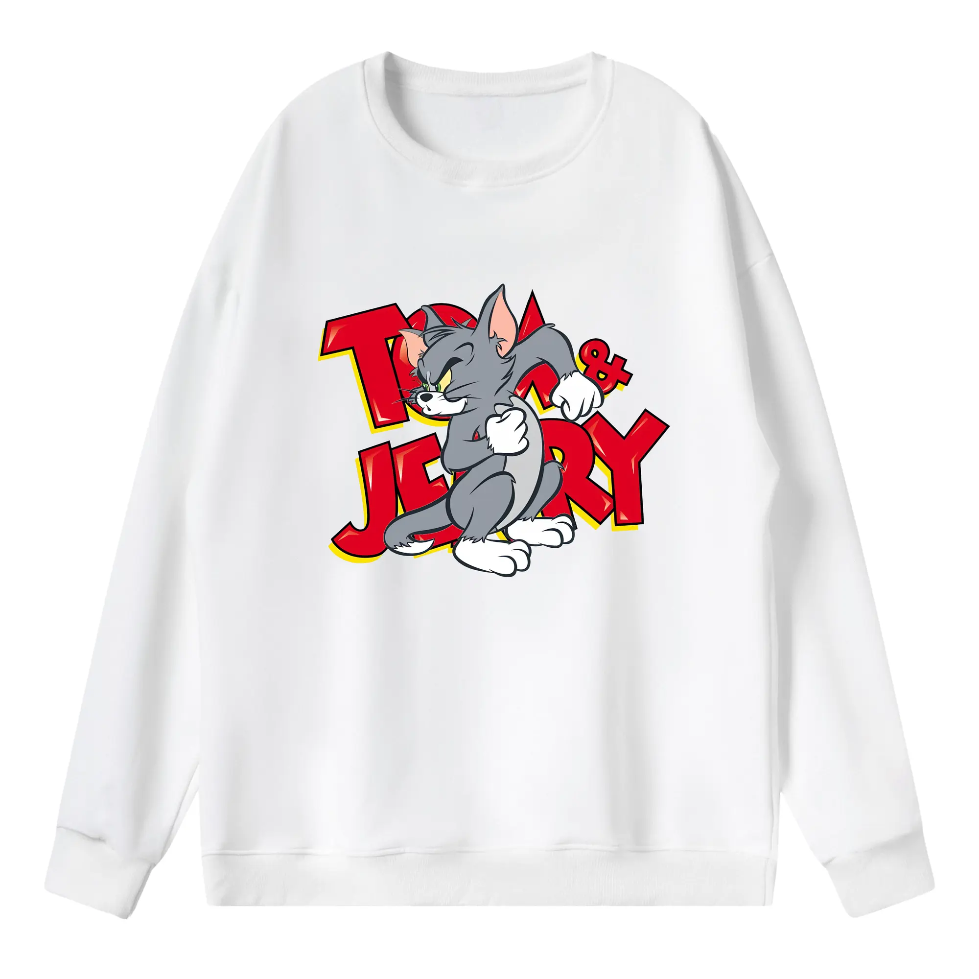 トムとジェリー グッズ トム - 薄手 クルーネック スウェット 裏毛260g · ポリエステル 春秋向け カジュアル 男女兼用 · トレーナー デイリー スポーツ 散歩に最適