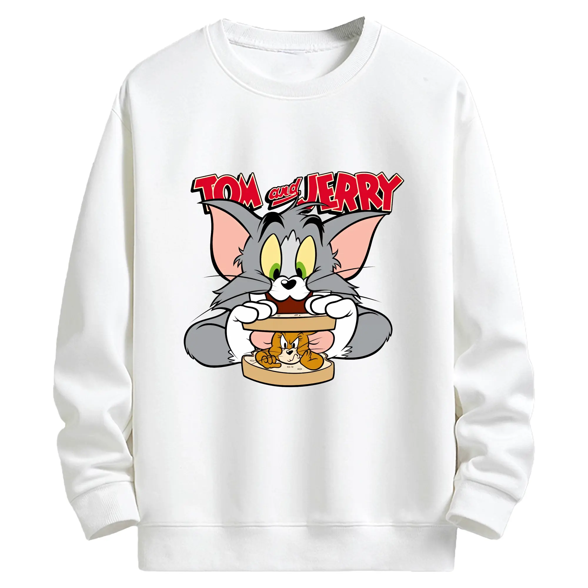 トムとジェリー グッズ トム - キッズ クルーネックスウェットシャツ ・ フロントプリント ・ 綿80％ ポリエステル20％ ・ 快適 通学 スポーツ 日常使い お散歩用