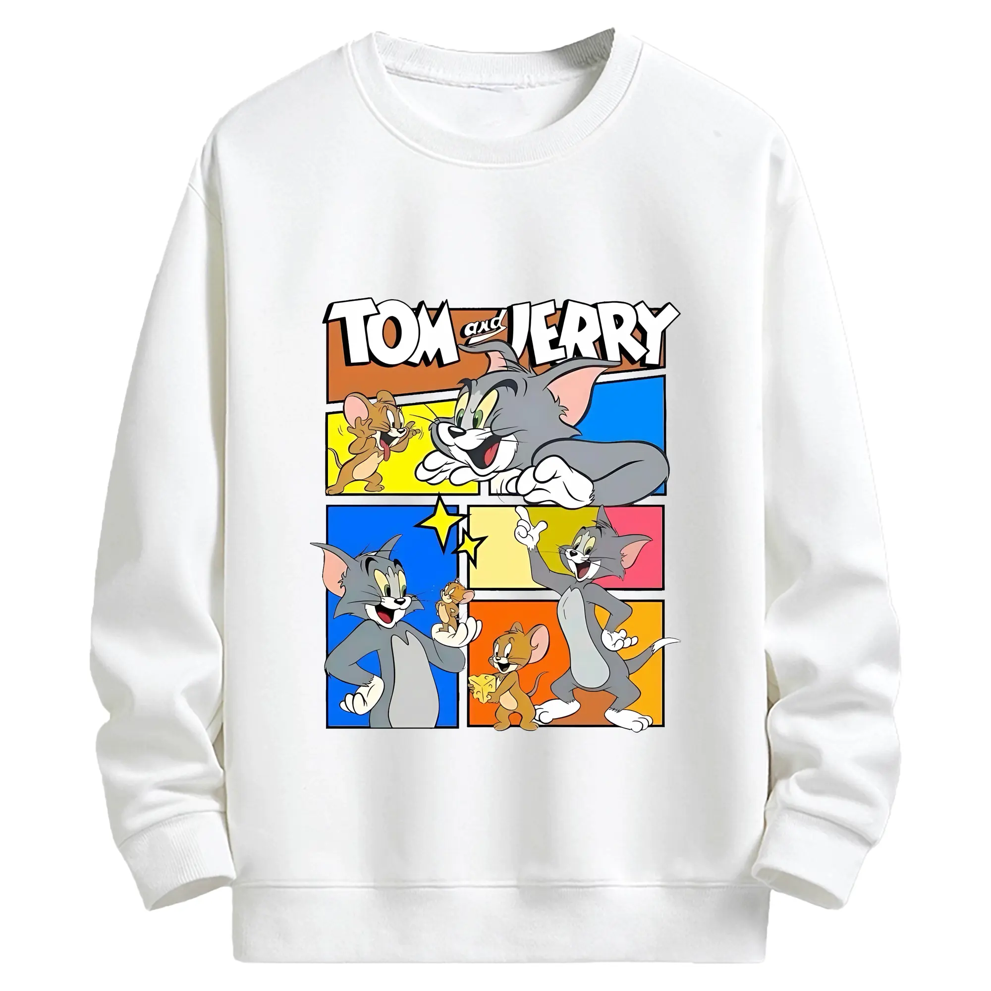 トムとジェリー グッズ トム - キッズ クルーネックスウェットシャツ ・ フロントプリント ・ 綿80％ ポリエステル20％ ・ 快適 通学 スポーツ 日常使い お散歩用