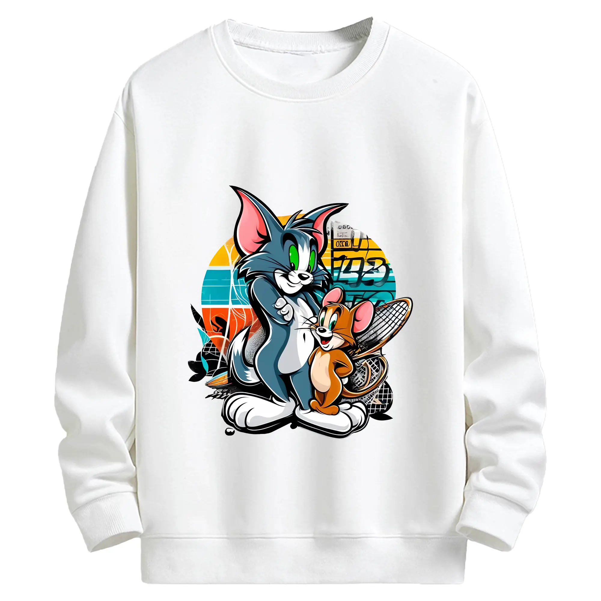 トムとジェリー グッズ トム - キッズ クルーネックスウェットシャツ ・ フロントプリント ・ 綿80％ ポリエステル20％ ・ 快適 通学 スポーツ 日常使い お散歩用