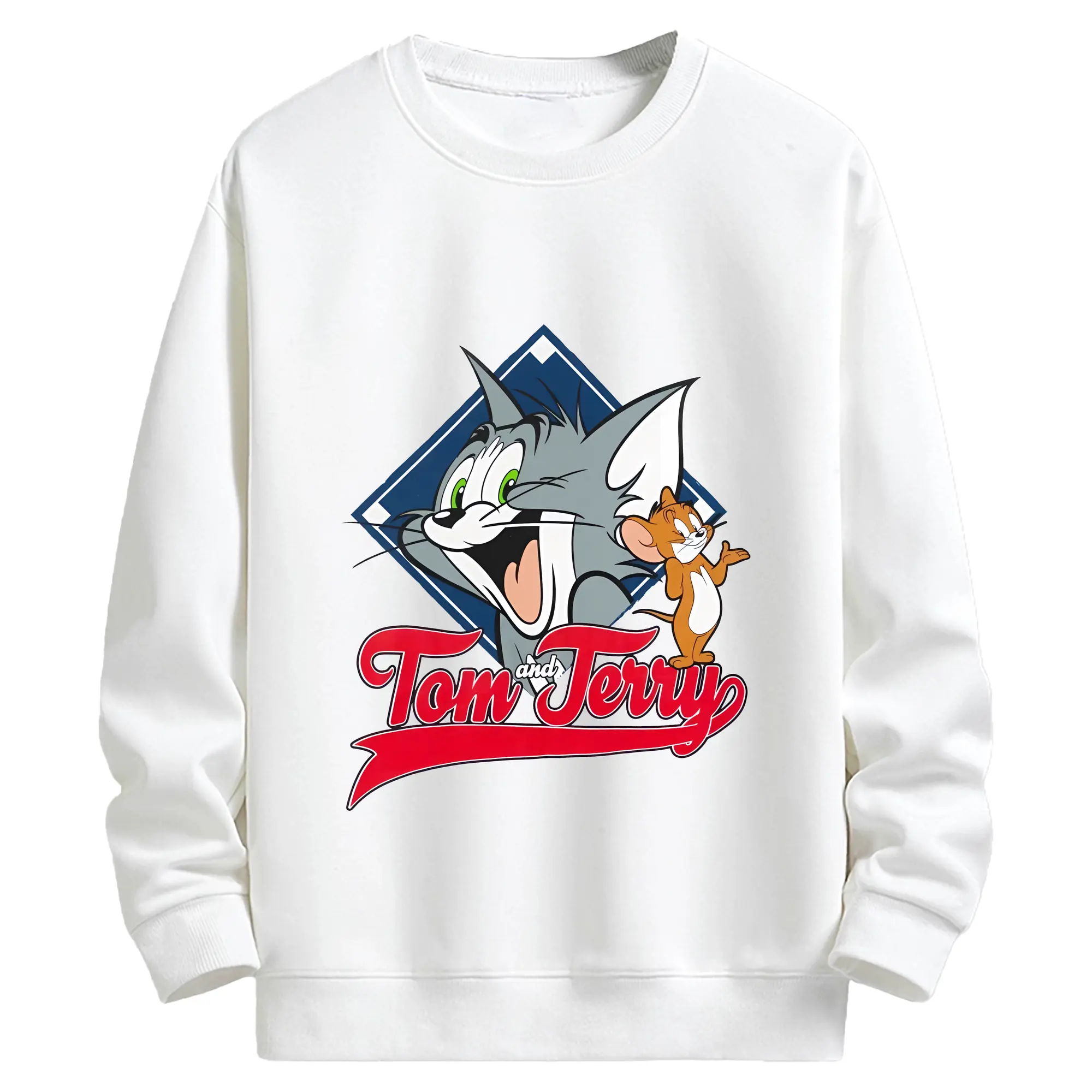 トムとジェリー グッズ トム - キッズ クルーネックスウェットシャツ ・ フロントプリント ・ 綿80％ ポリエステル20％ ・ 快適 通学 スポーツ 日常使い お散歩用