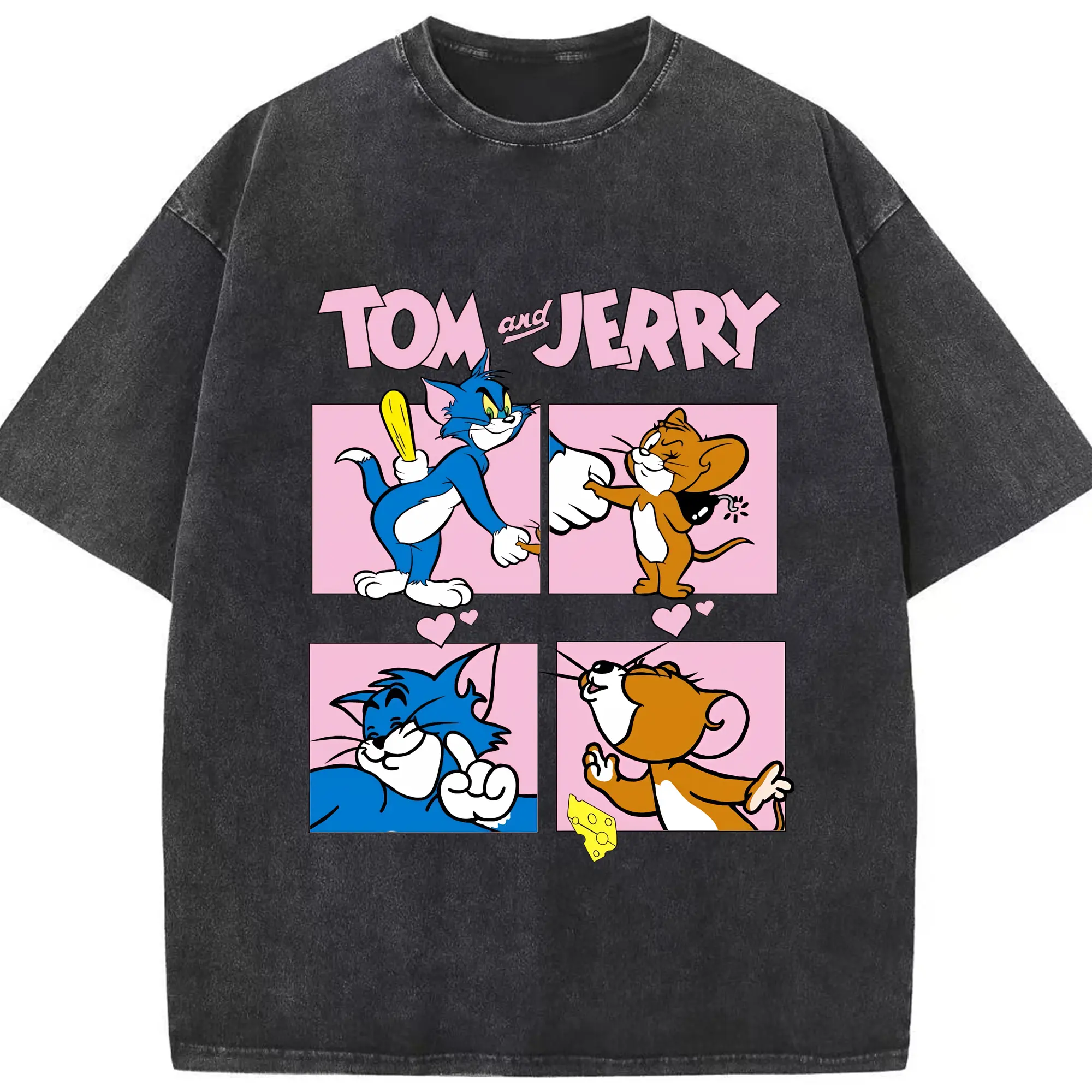 トムとジェリー グッズ トム - 綿100％ ヴィンテージ風 半袖Tシャツ ・ フロントプリント ・ 柔らか肌触り ・ 通気性 快適 ・ スポーツ カジュアル 外出用