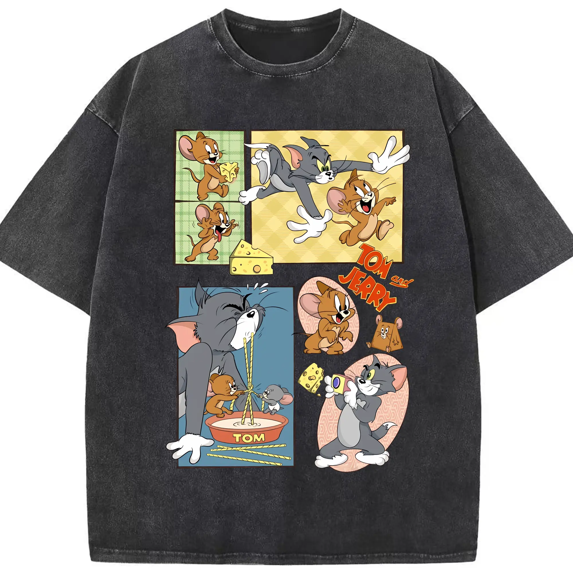 トムとジェリー グッズ トム - 綿100％ ヴィンテージ風 半袖Tシャツ ・ フロントプリント ・ 柔らか肌触り ・ 通気性 快適 ・ スポーツ カジュアル 外出用