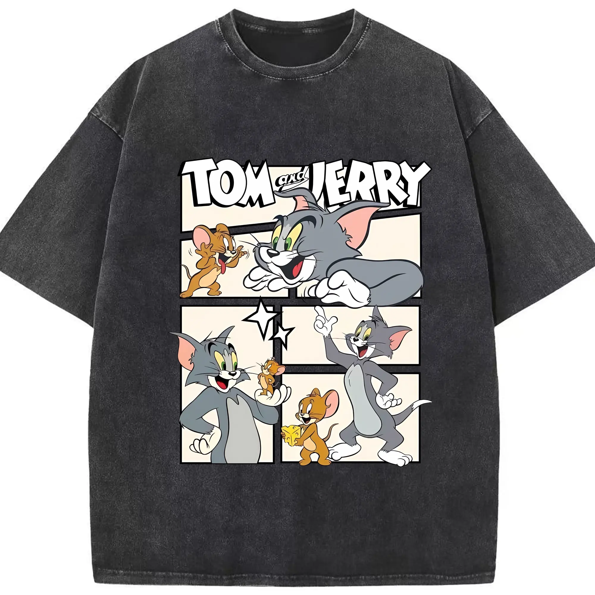 トムとジェリー グッズ トム - 綿100％ ヴィンテージ風 半袖Tシャツ ・ フロントプリント ・ 柔らか肌触り ・ 通気性 快適 ・ スポーツ カジュアル 外出用