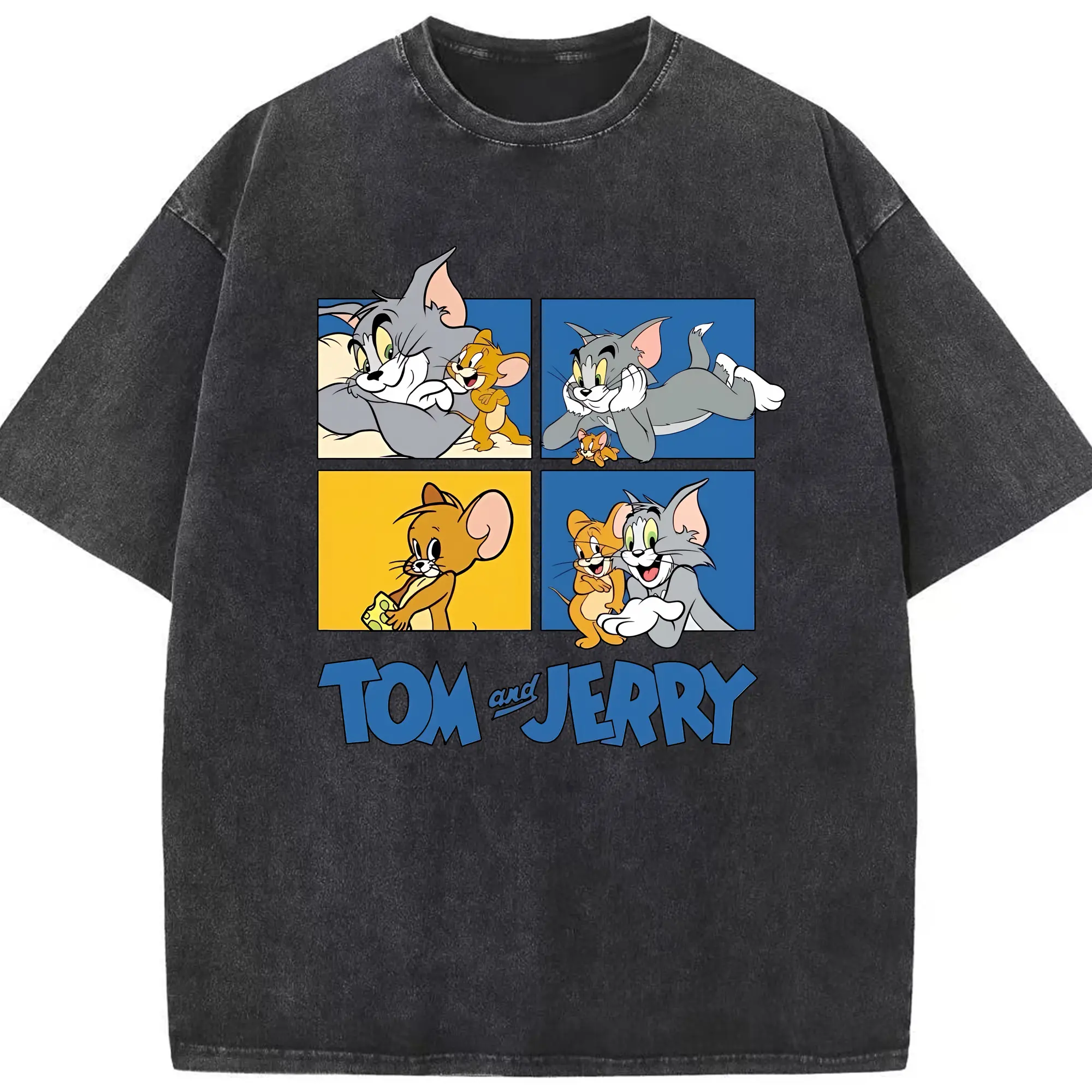 トムとジェリー グッズ トム - 綿100％ ヴィンテージ風 半袖Tシャツ ・ フロントプリント ・ 柔らか肌触り ・ 通気性 快適 ・ スポーツ カジュアル 外出用