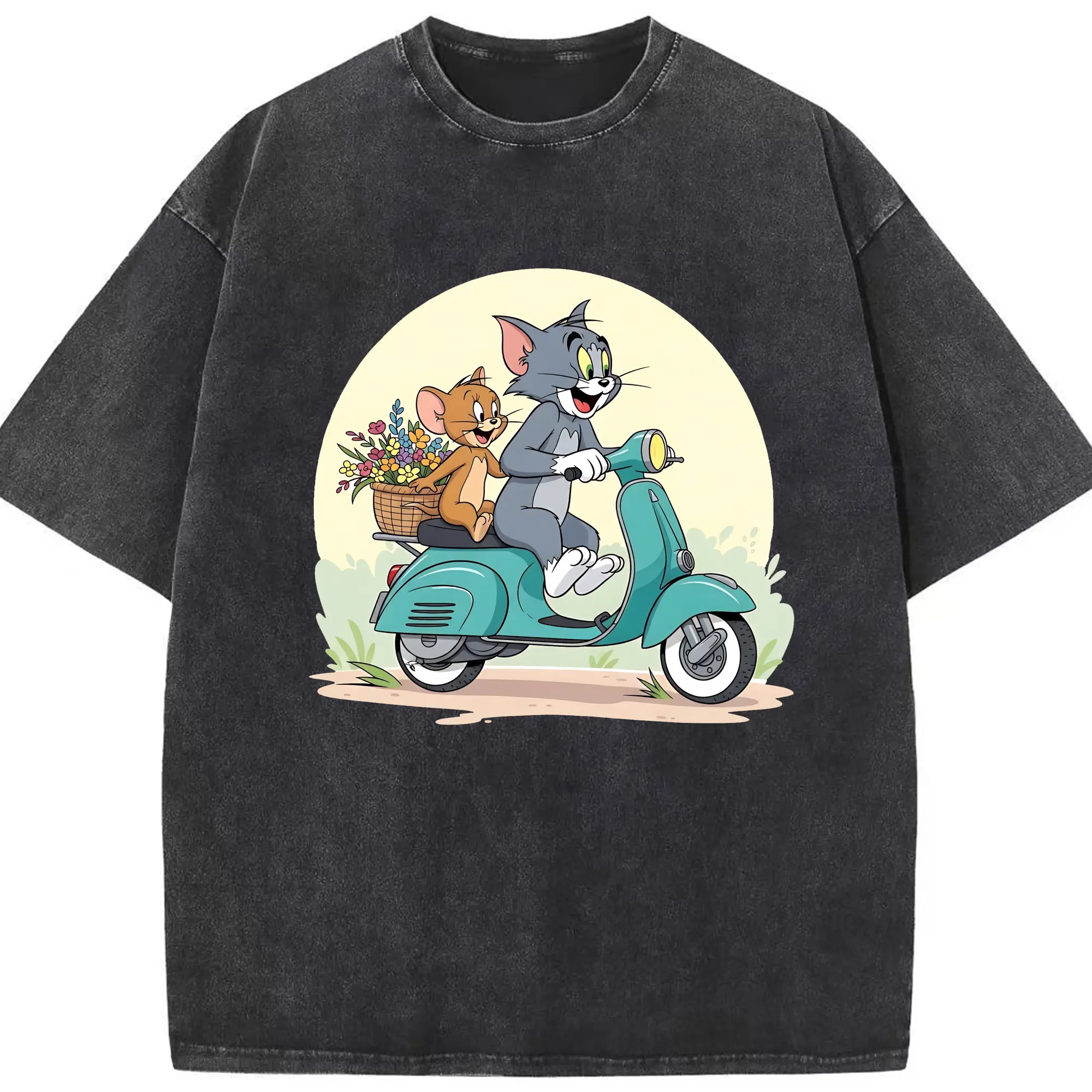 トムとジェリー グッズ トム - 綿100％ ヴィンテージ風 半袖Tシャツ ・ フロントプリント ・ 柔らか肌触り ・ 通気性 快適 ・ スポーツ カジュアル 外出用