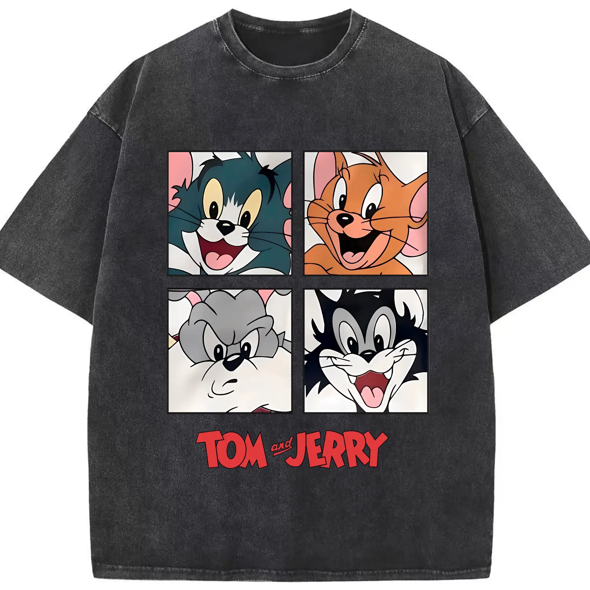トムとジェリー グッズ トム - 綿100％ ヴィンテージ風 半袖Tシャツ ・ フロントプリント ・ 柔らか肌触り ・ 通気性 快適 ・ スポーツ カジュアル 外出用