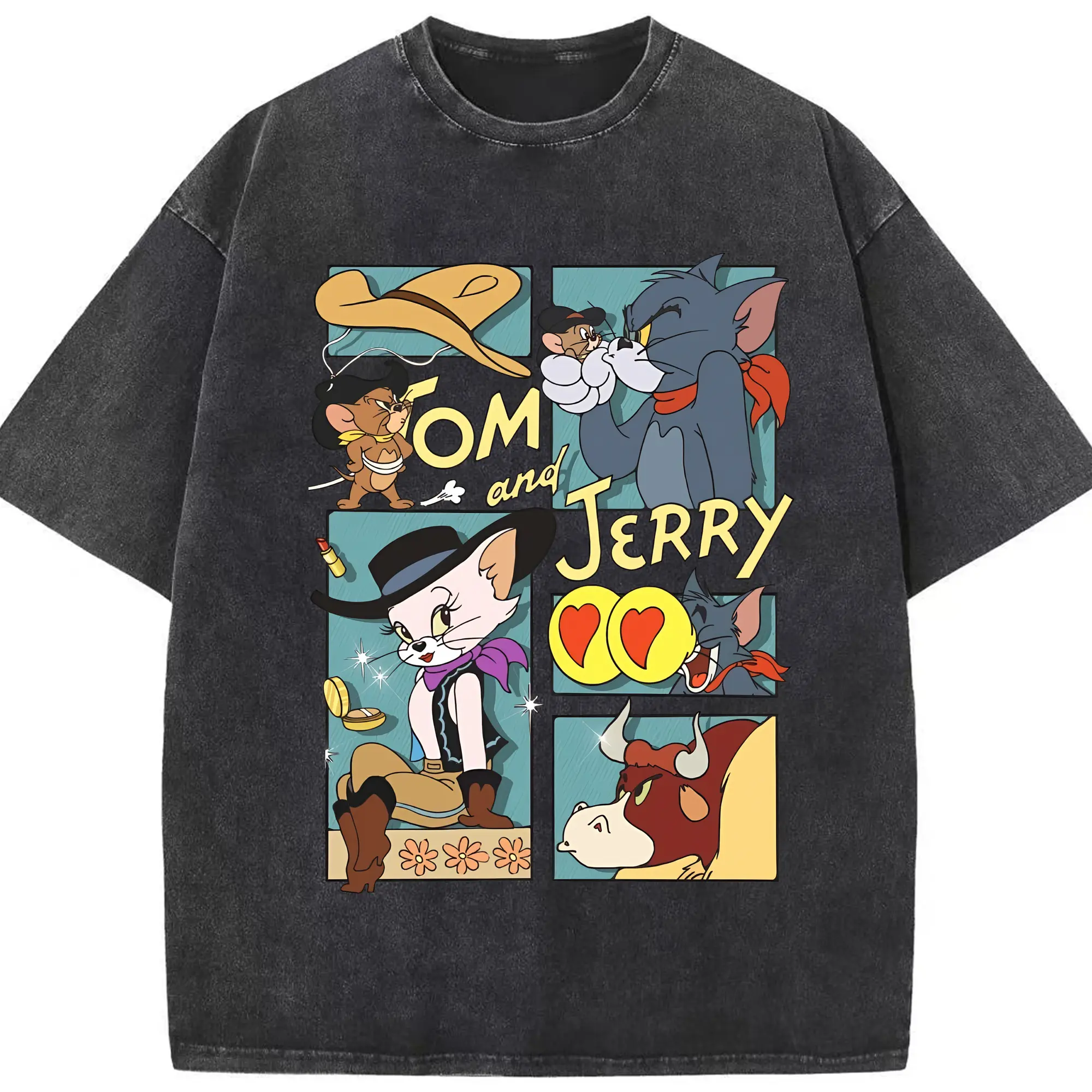 トムとジェリー グッズ トム - 綿100％ ヴィンテージ風 半袖Tシャツ ・ フロントプリント ・ 柔らか肌触り ・ 通気性 快適 ・ スポーツ カジュアル 外出用