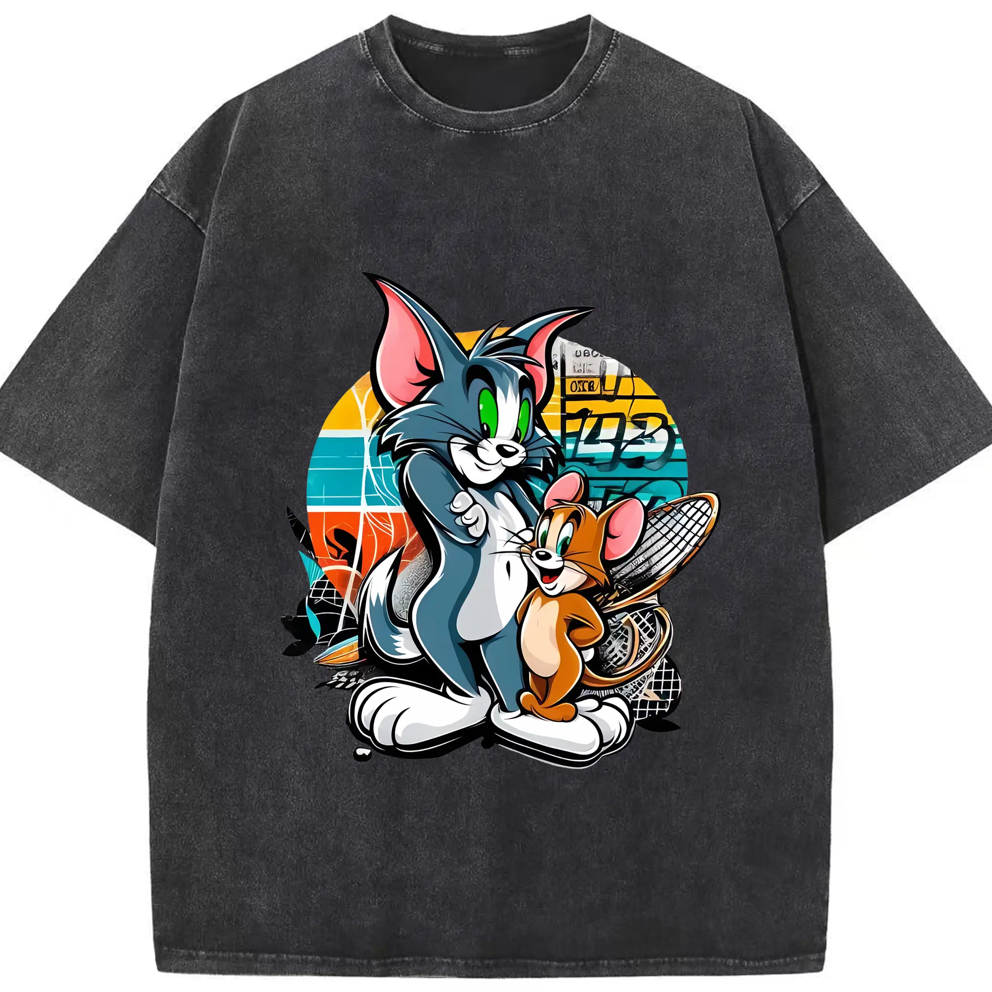 トムとジェリー グッズ トム - 綿100％ ヴィンテージ風 半袖Tシャツ ・ フロントプリント ・ 柔らか肌触り ・ 通気性 快適 ・ スポーツ カジュアル 外出用