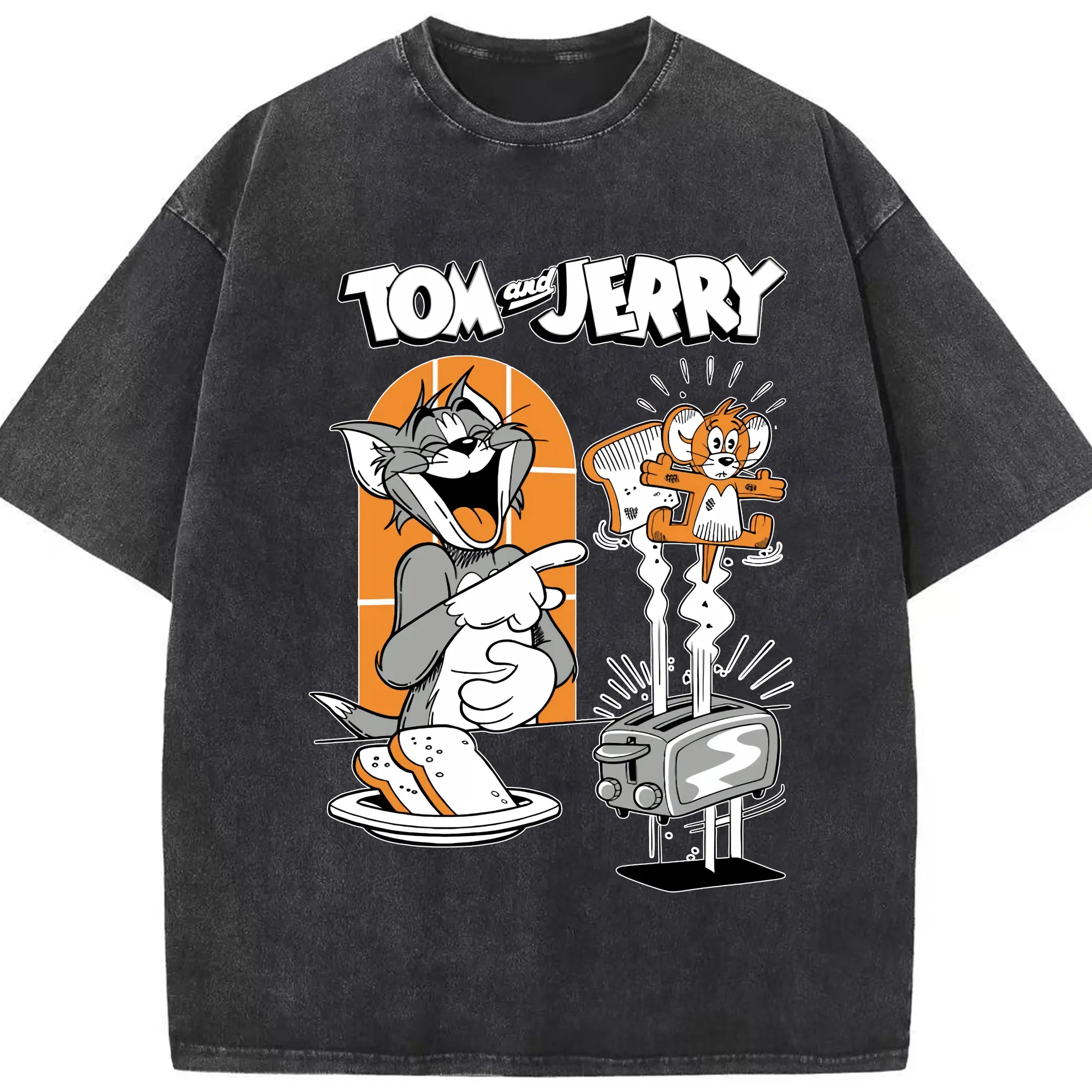 トムとジェリー グッズ トム - 綿100％ ヴィンテージ風 半袖Tシャツ ・ フロントプリント ・ 柔らか肌触り ・ 通気性 快適 ・ スポーツ カジュアル 外出用