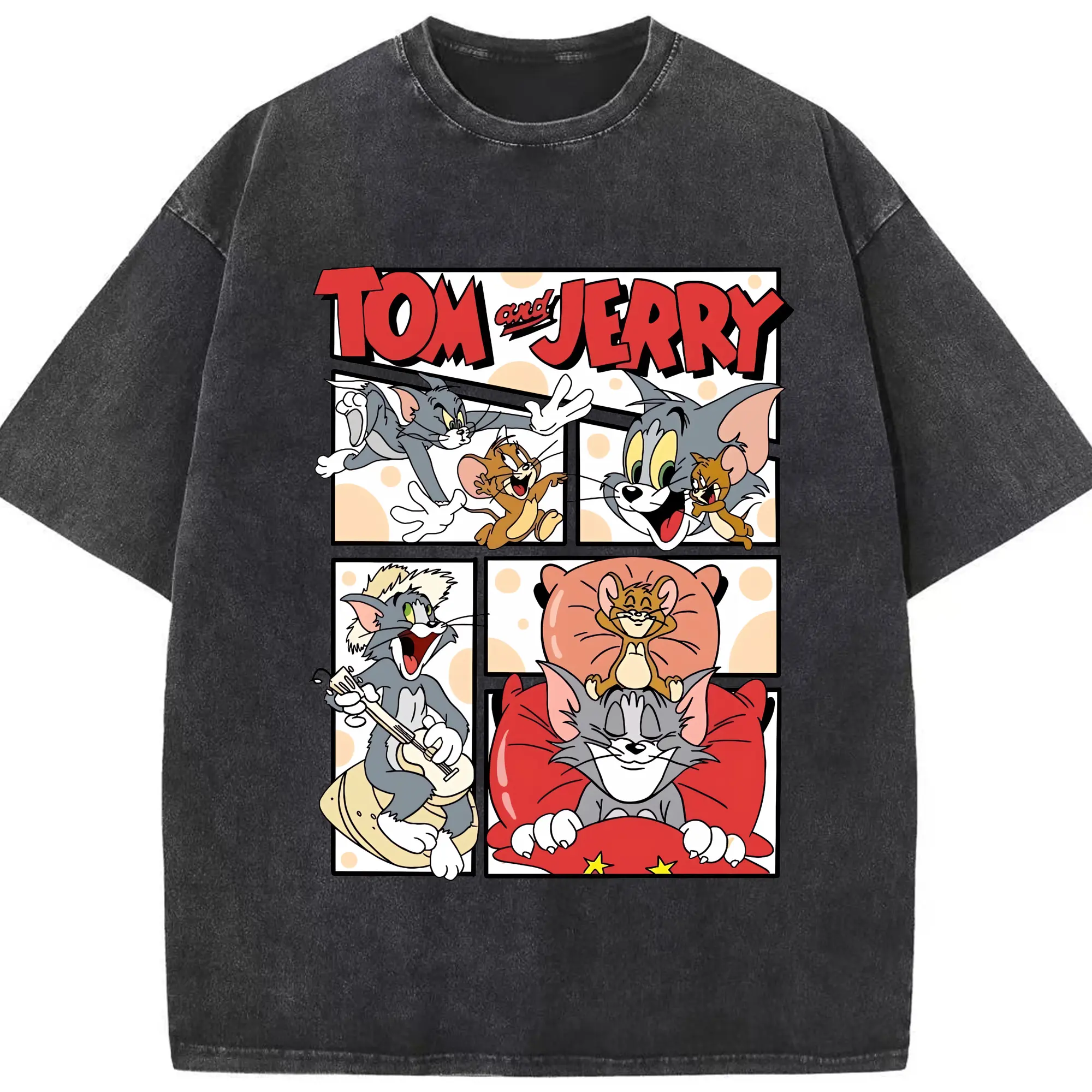 トムとジェリー グッズ トム - 綿100％ ヴィンテージ風 半袖Tシャツ ・ フロントプリント ・ 柔らか肌触り ・ 通気性 快適 ・ スポーツ カジュアル 外出用