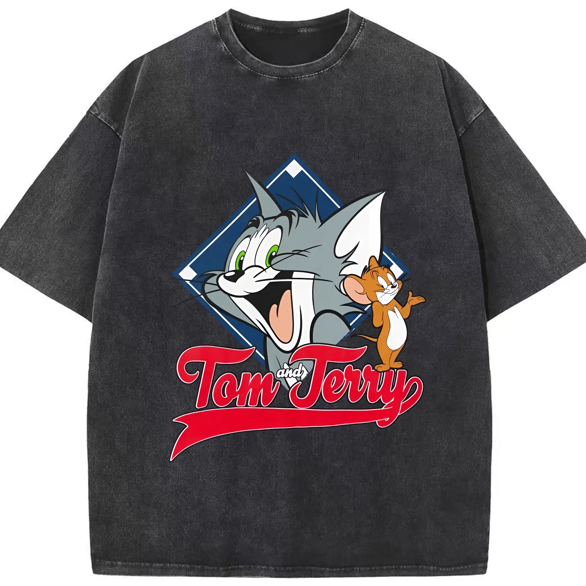 トムとジェリー グッズ トム - 綿100％ ヴィンテージ風 半袖Tシャツ ・ フロントプリント ・ 柔らか肌触り ・ 通気性 快適 ・ スポーツ カジュアル 外出用