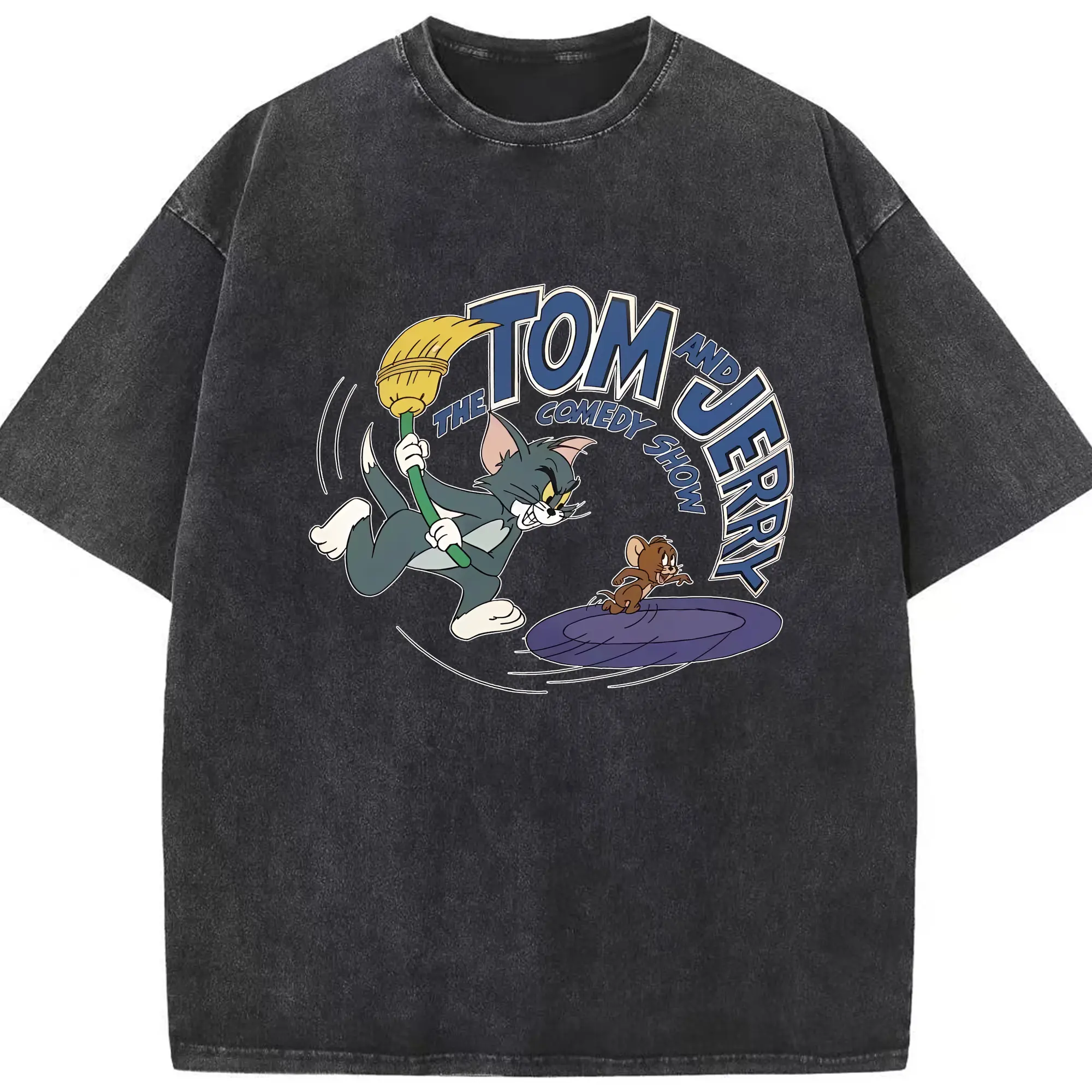 トムとジェリー グッズ トム - 綿100％ ヴィンテージ風 半袖Tシャツ ・ フロントプリント ・ 柔らか肌触り ・ 通気性 快適 ・ スポーツ カジュアル 外出用