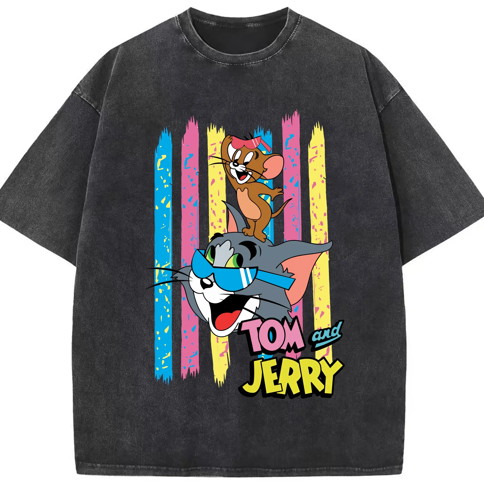トムとジェリー グッズ トム - 綿100％ ヴィンテージ風 半袖Tシャツ ・ フロントプリント ・ 柔らか肌触り ・ 通気性 快適 ・ スポーツ カジュアル 外出用