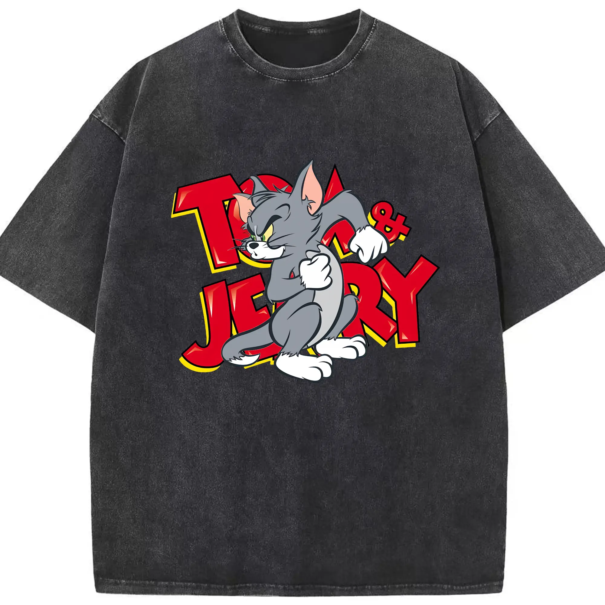 トムとジェリー グッズ トム - 綿100％ ヴィンテージ風 半袖Tシャツ ・ フロントプリント ・ 柔らか肌触り ・ 通気性 快適 ・ スポーツ カジュアル 外出用