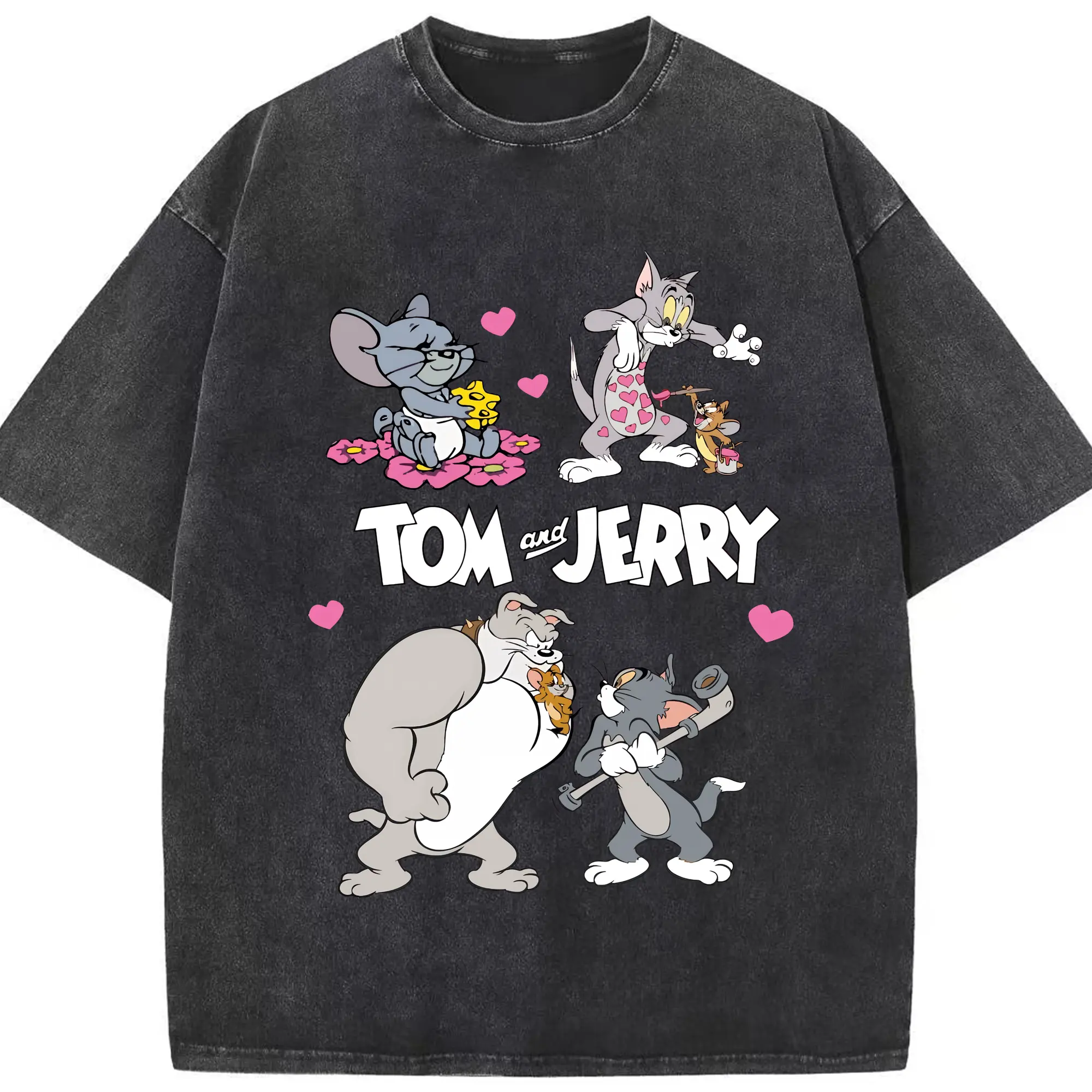 トムとジェリー グッズ トム - 綿100％ ヴィンテージ風 半袖Tシャツ ・ フロントプリント ・ 柔らか肌触り ・ 通気性 快適 ・ スポーツ カジュアル 外出用