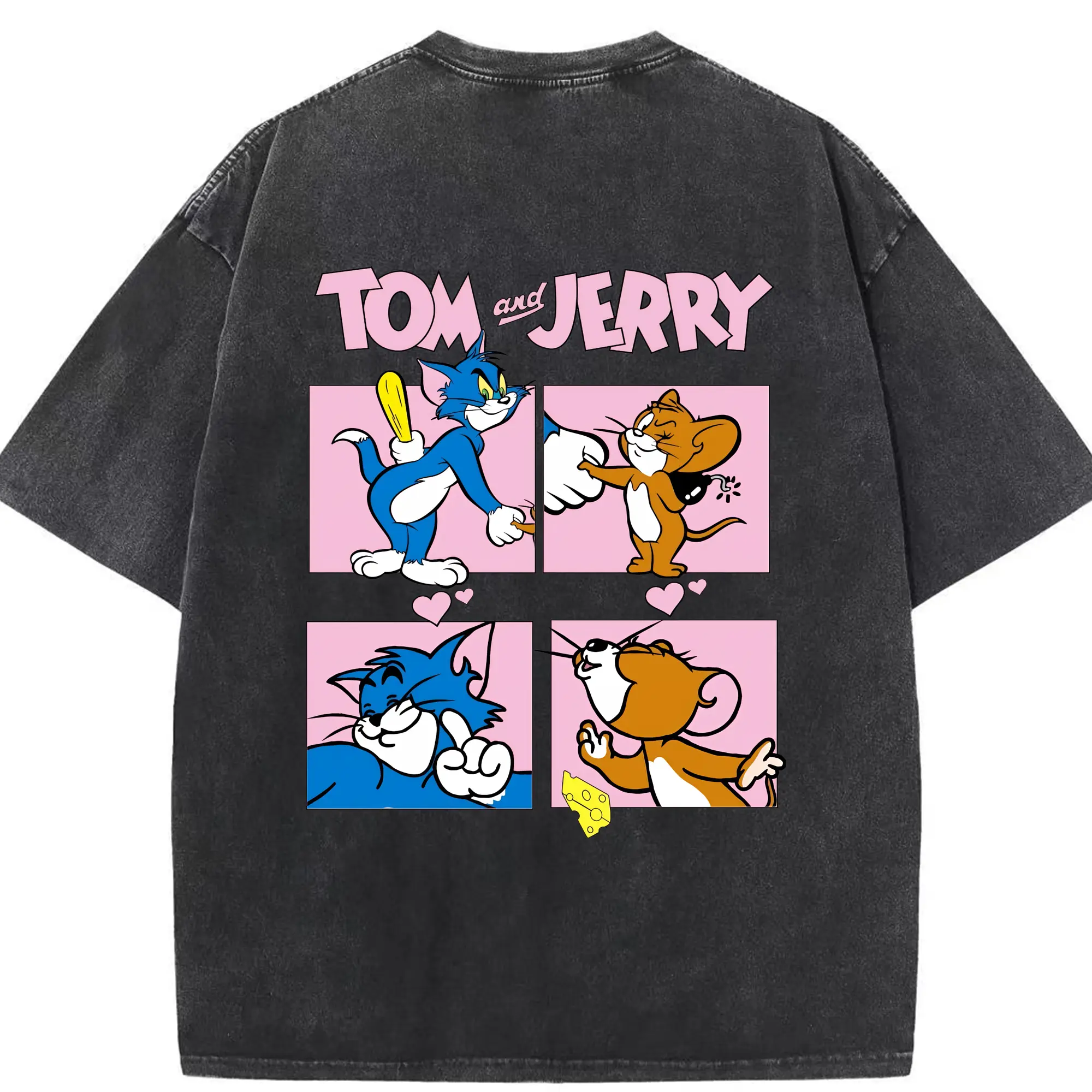 トムとジェリー グッズ トム - 綿100％ ヴィンテージ風 半袖Tシャツ ・ 背面プリント ・ 柔らか肌触り ・ 通気性 快適 ・ スポーツ カジュアル 外出用